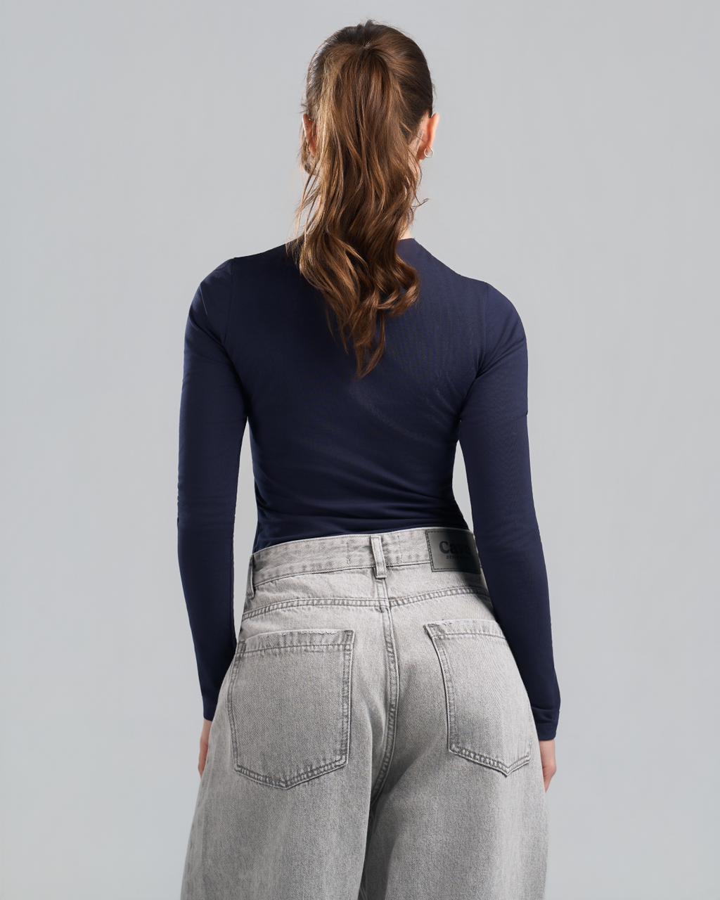 U-Neck Long Sleeve NavyBlue Top