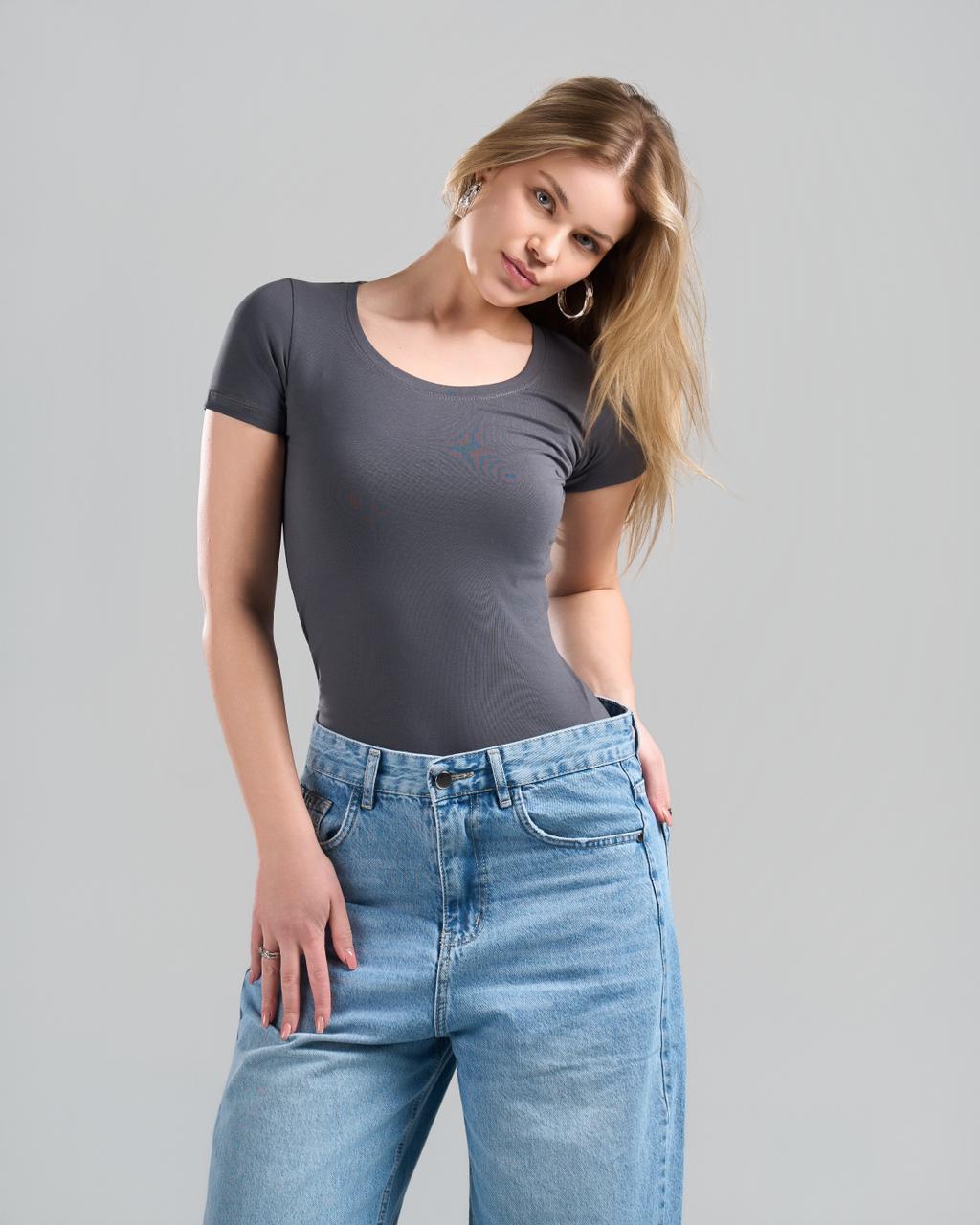 Round Short Sleeve DarkGrey Top
