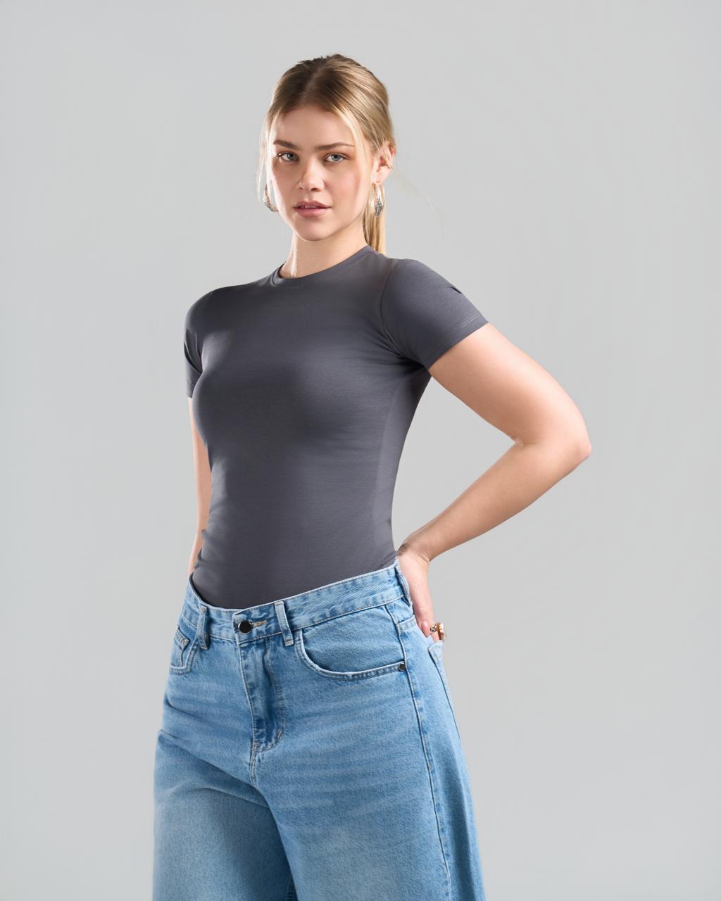 U-Neck Short Sleeve DarkGrey Top