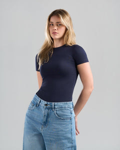 U-Neck Short Sleeve NavyBlue Top