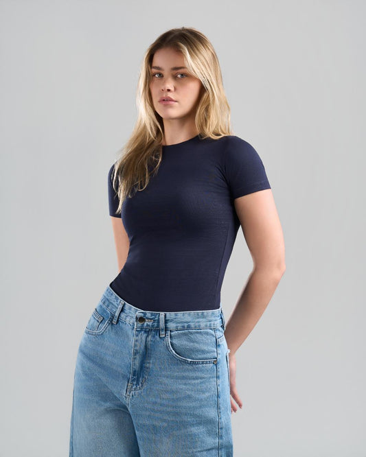 U-Neck Short Sleeve NavyBlue Top