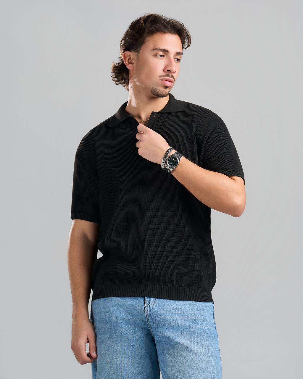 Knitted Black Polo