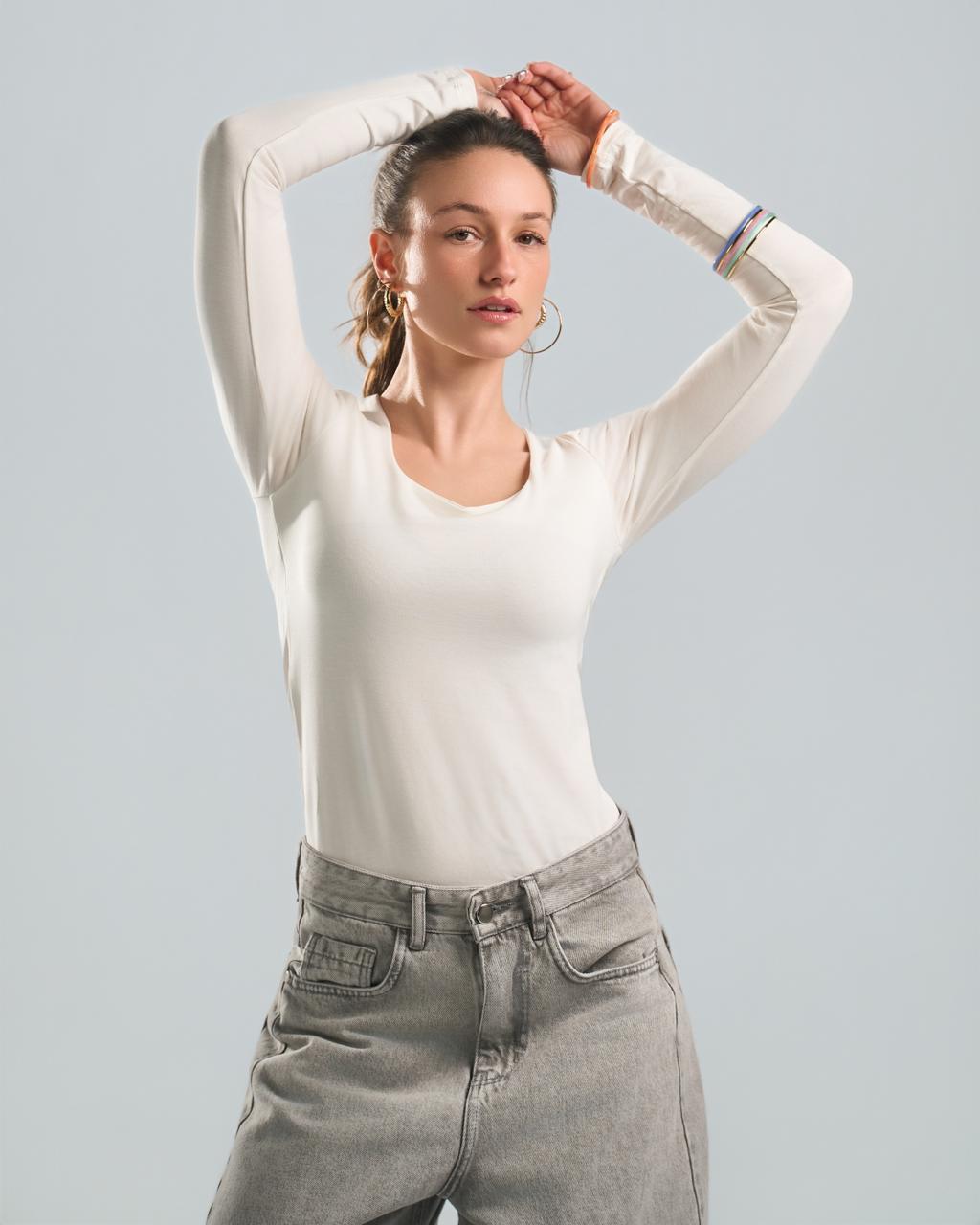 SquareNeck Long Sleeve White Top