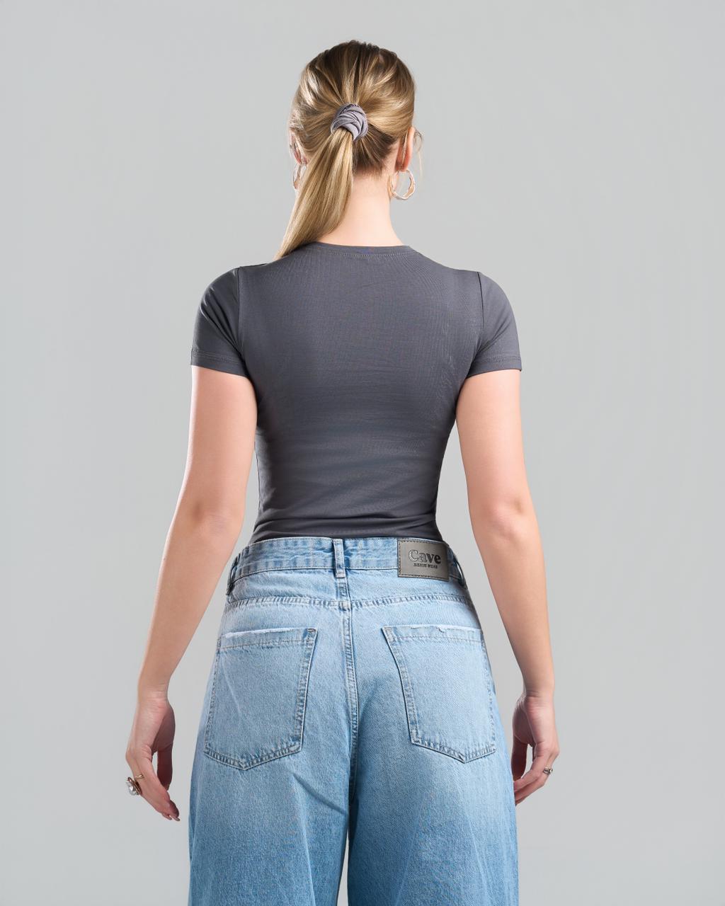U-Neck Short Sleeve DarkGrey Top