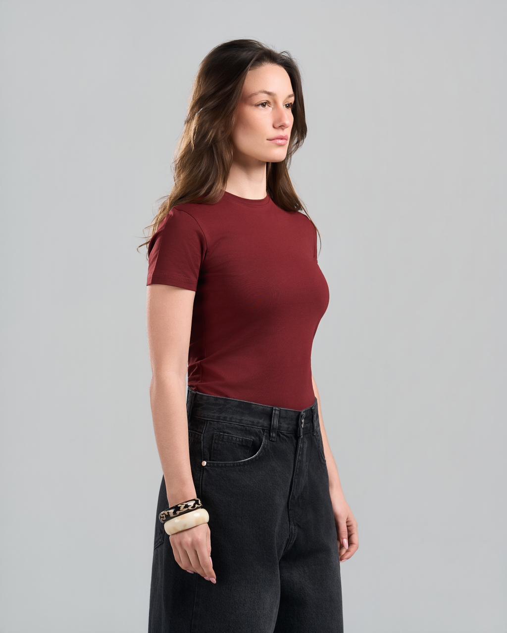 U-Neck Short Sleeve Burgundy Top