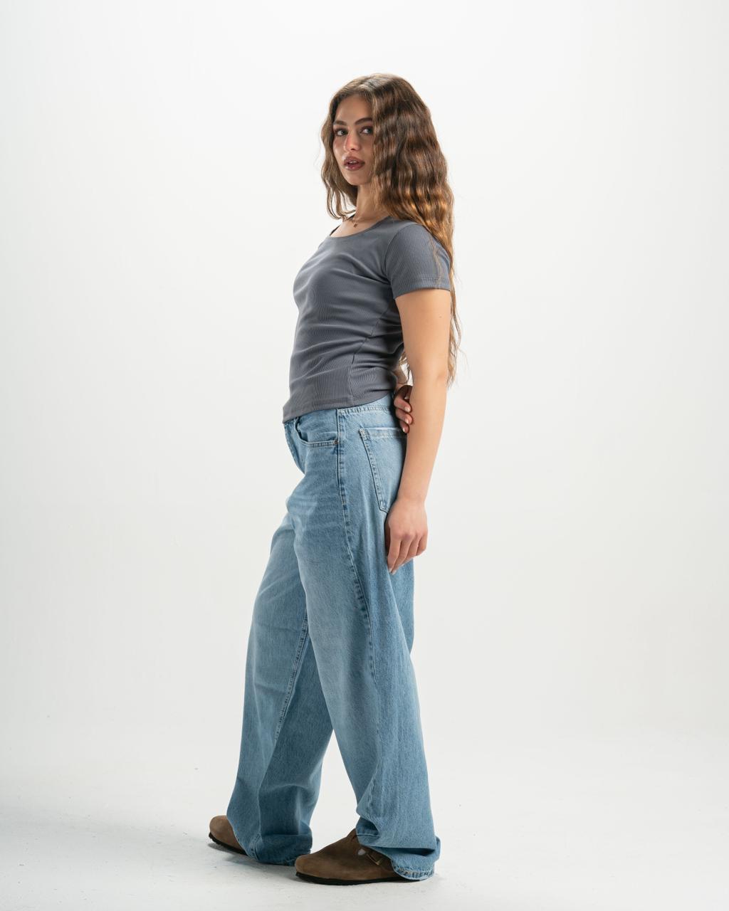 ribbed square neck grey SS top