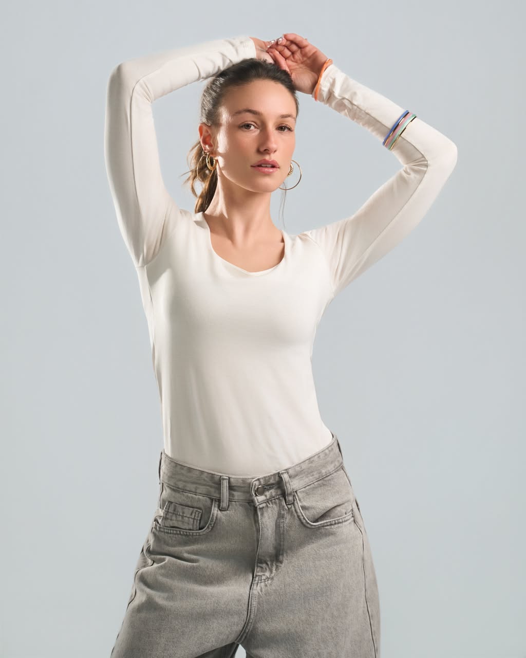Square Long sleeve white top