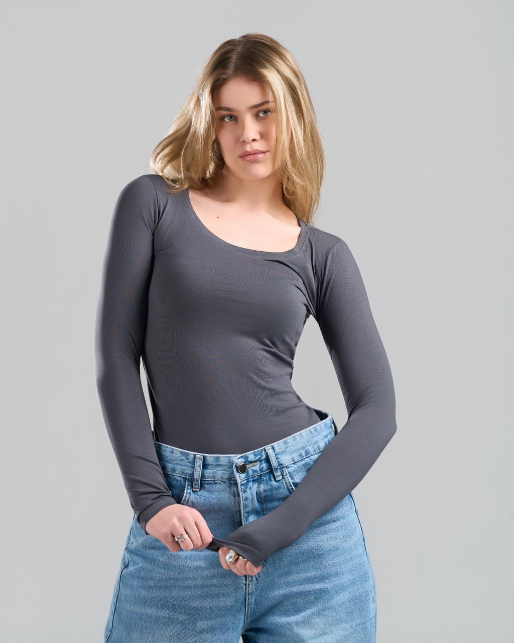 Round Long Sleeve DarkGrey Top