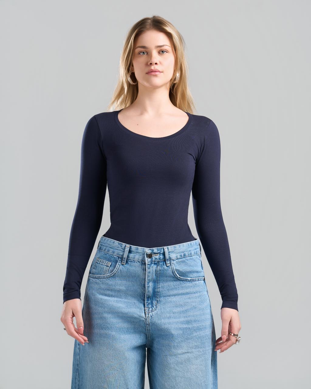 Round Long Sleeve NavyBlue Top