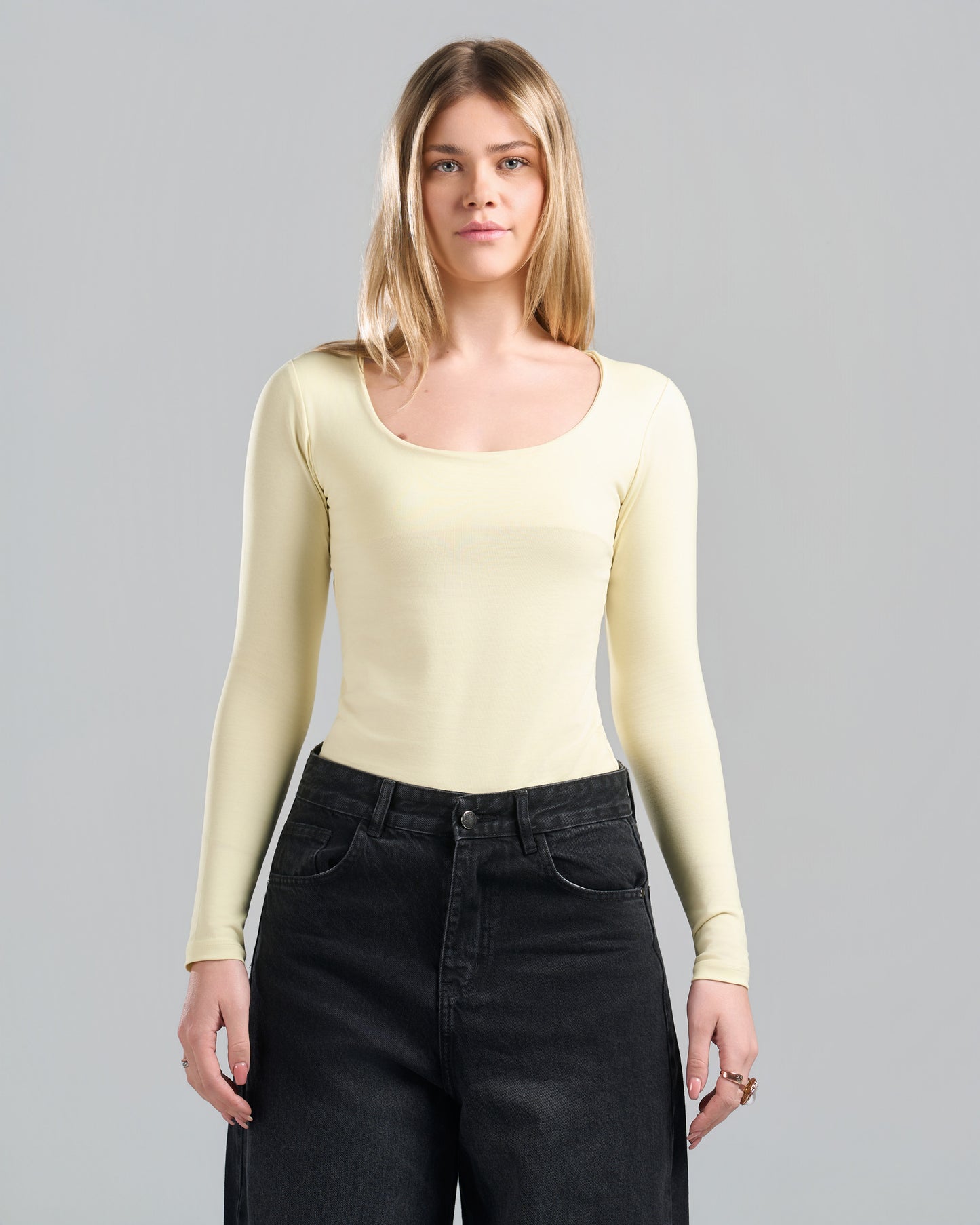 SquareNeck Long Sleeve Yellow Top