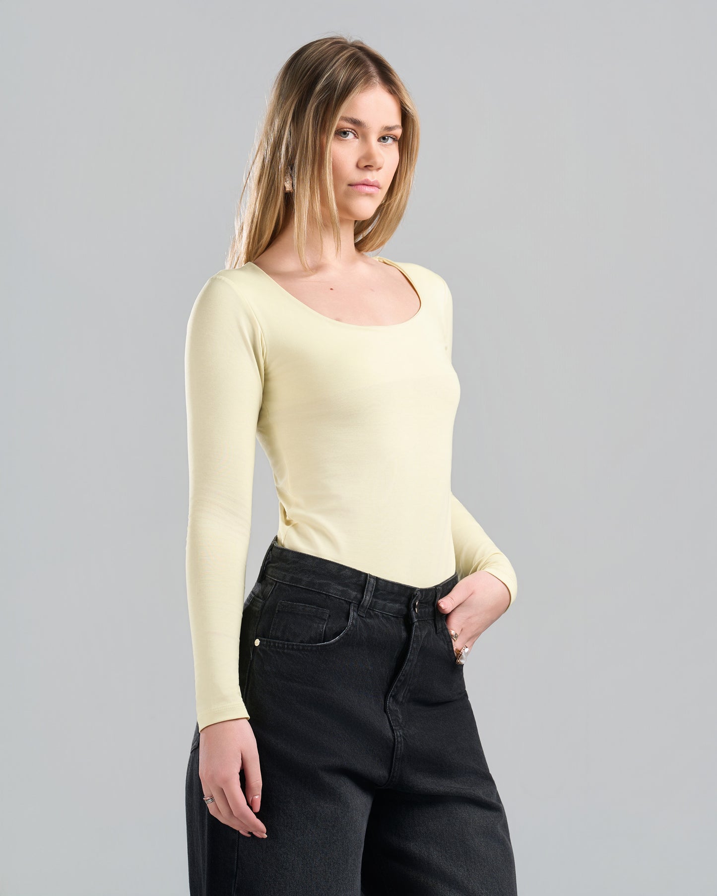 SquareNeck Long Sleeve Yellow Top