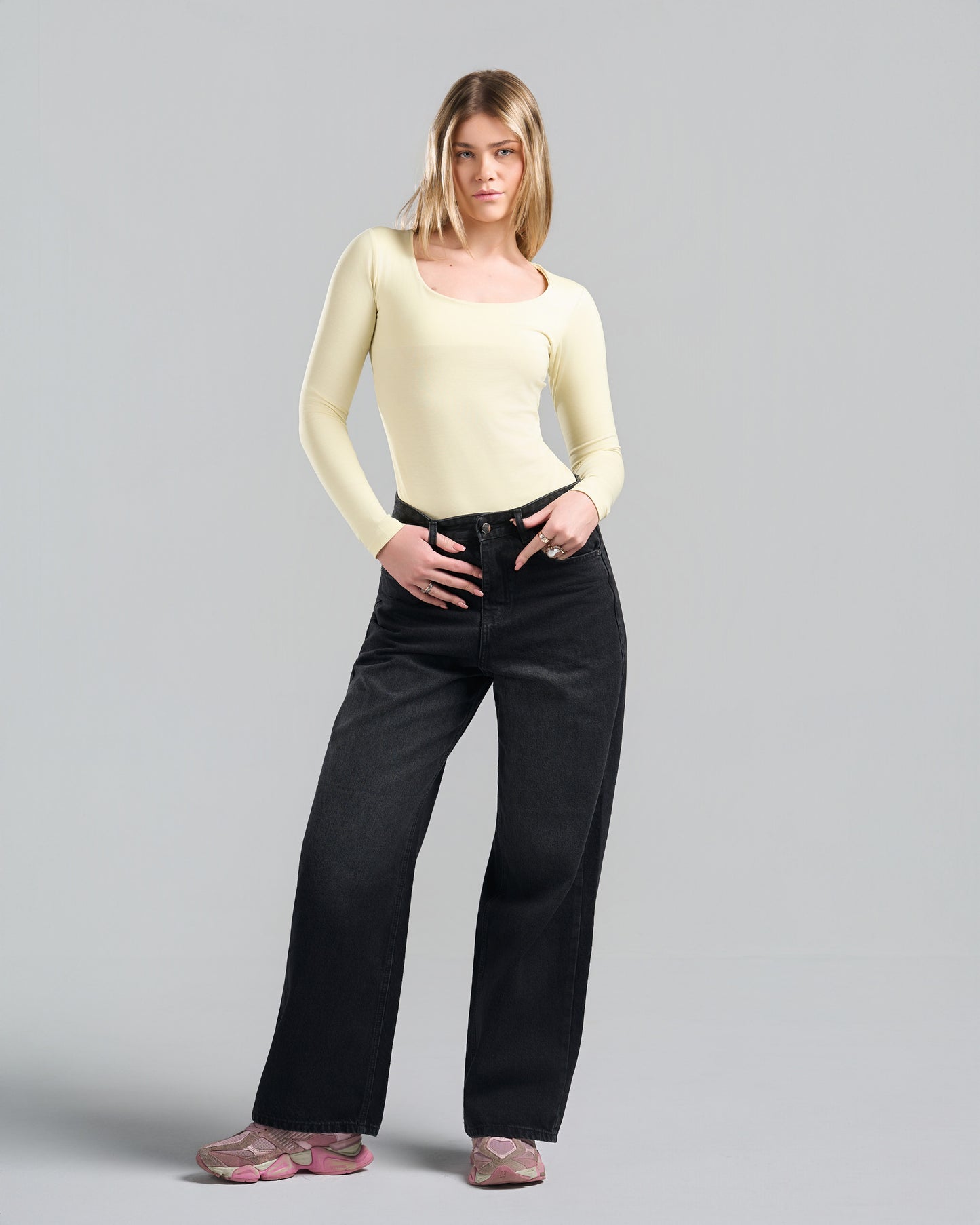 SquareNeck Long Sleeve Yellow Top