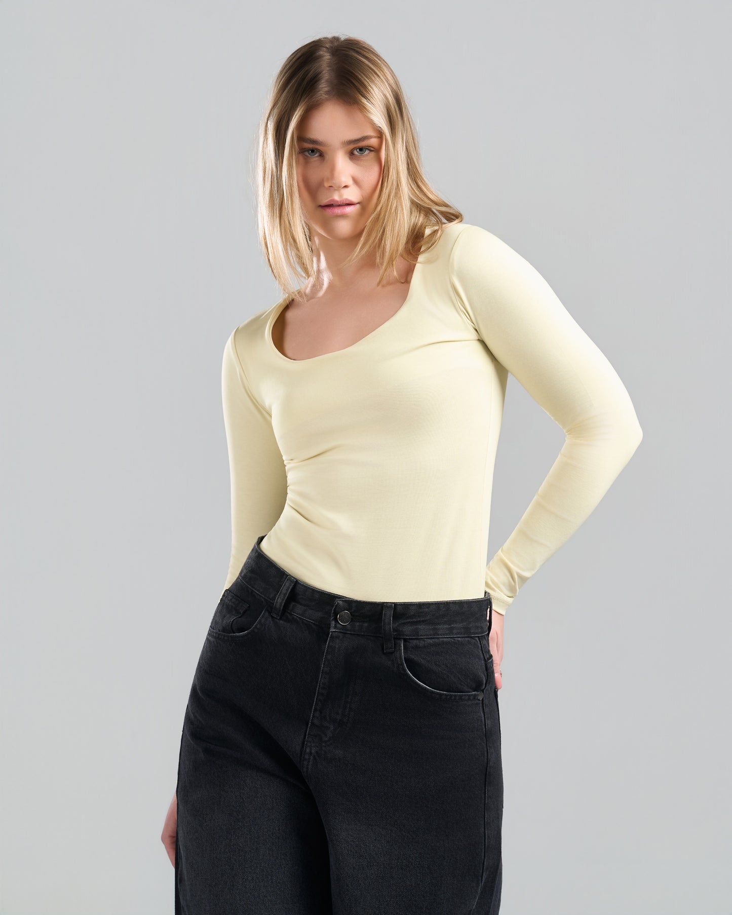 SquareNeck Long Sleeve Yellow Top