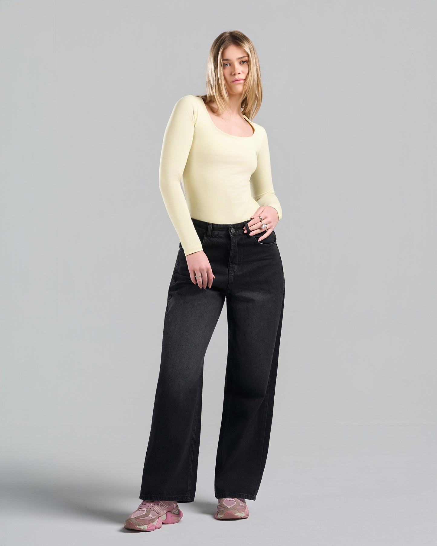 SquareNeck Long Sleeve Yellow Top