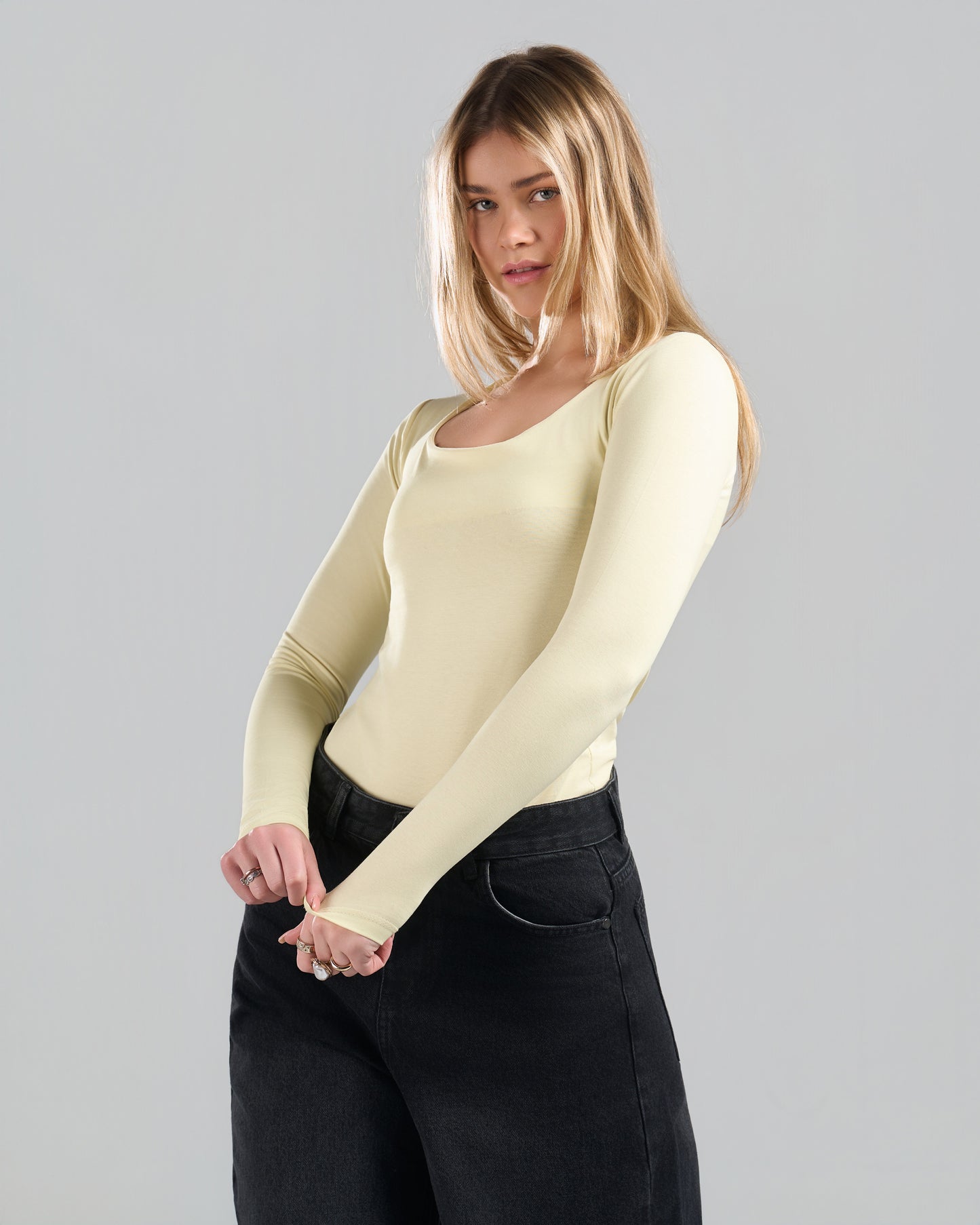 SquareNeck Long Sleeve Yellow Top