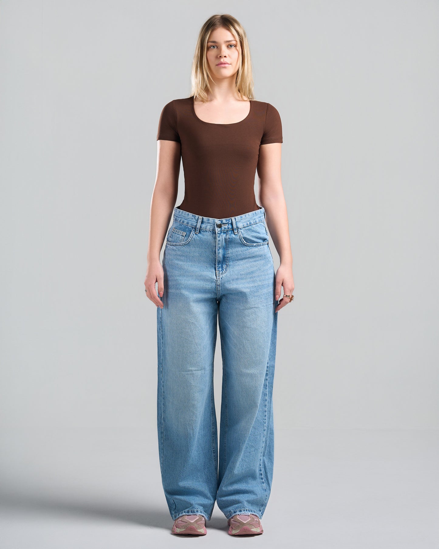 SquareNeck Short Sleeve Brown Top