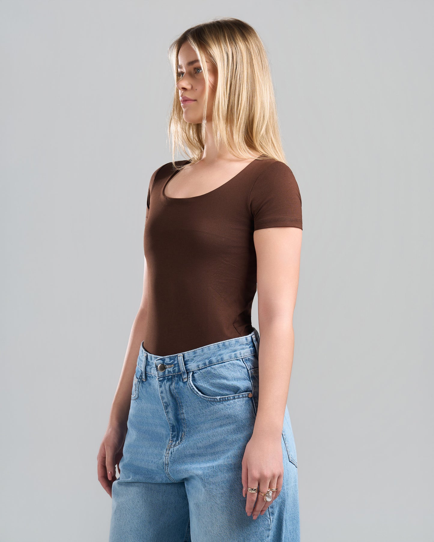 SquareNeck Short Sleeve Brown Top