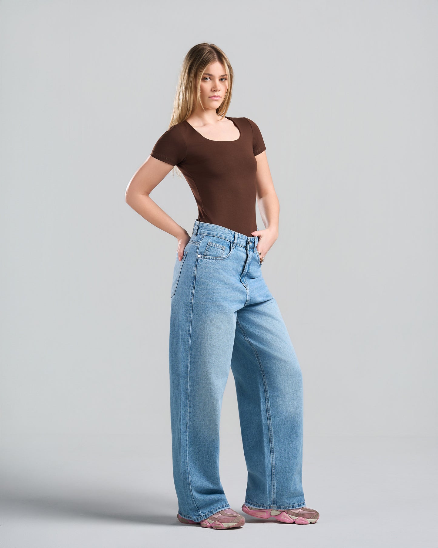 SquareNeck Short Sleeve Brown Top