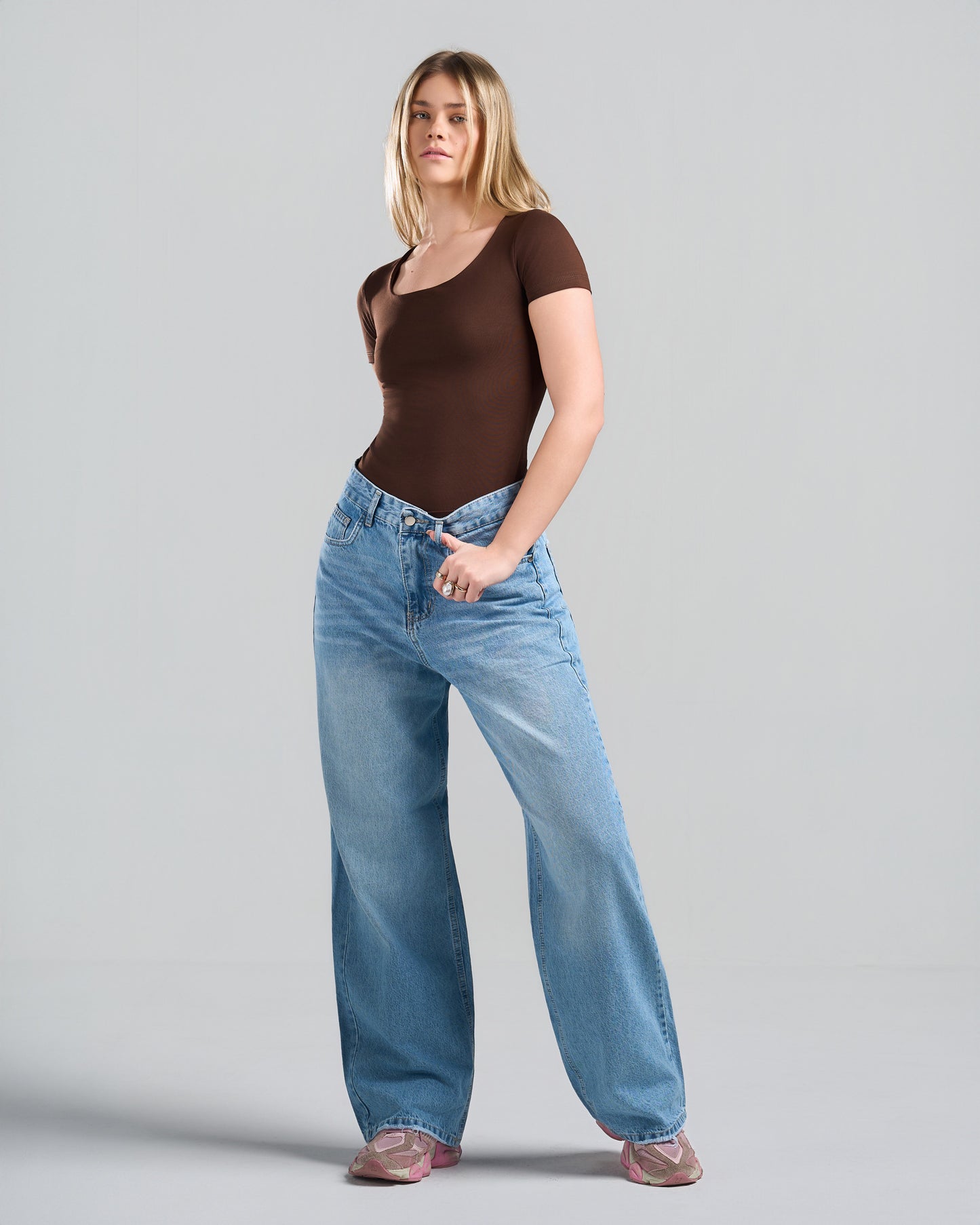 SquareNeck Short Sleeve Brown Top