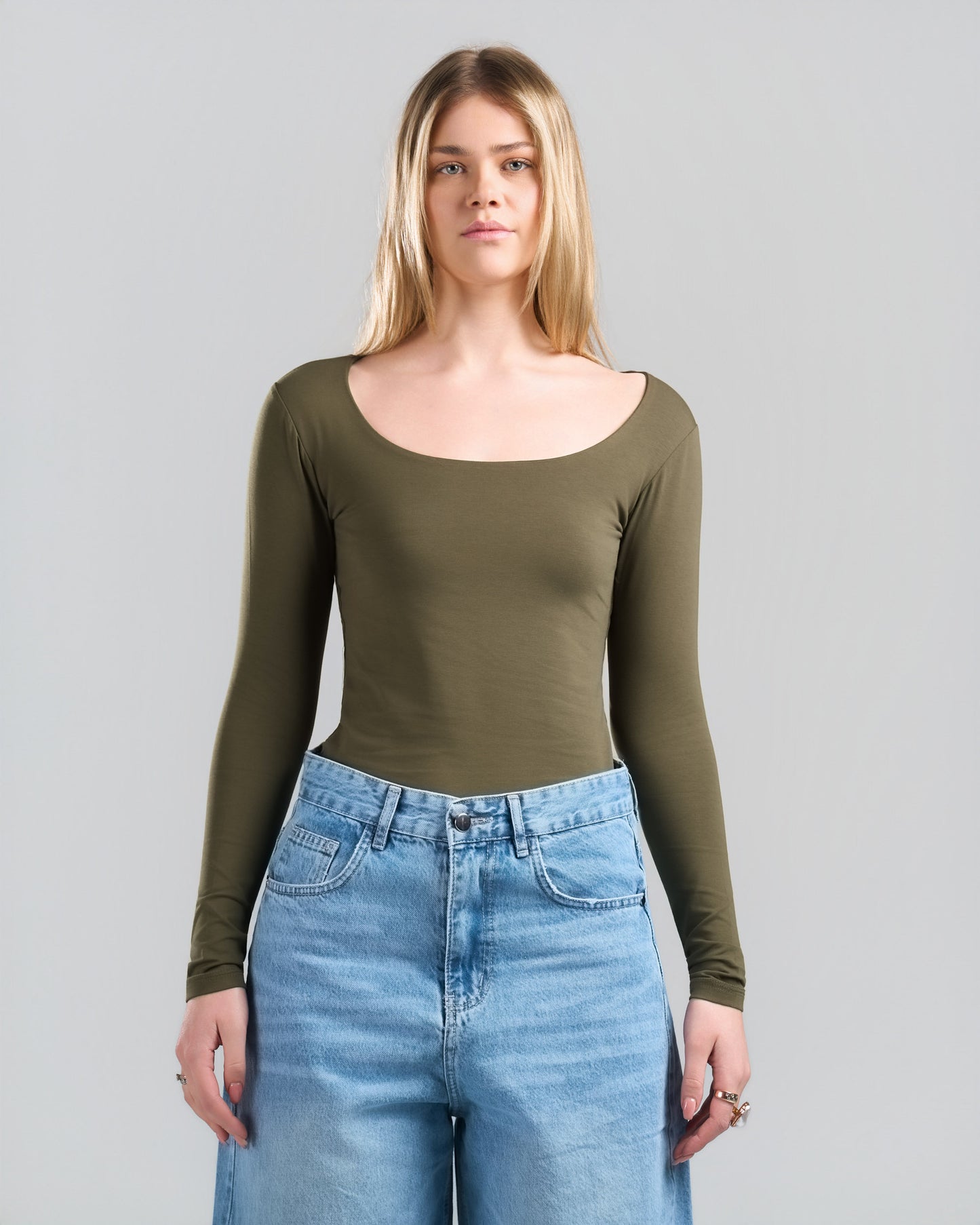 SquareNeck Long Sleeve OliveGreen Top