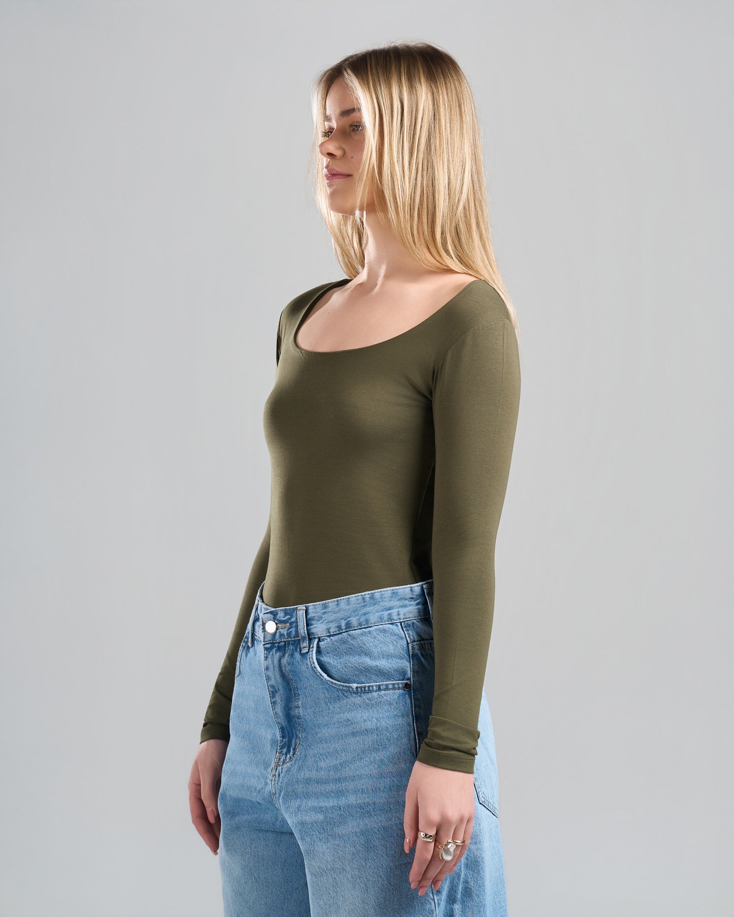 SquareNeck Long Sleeve OliveGreen Top