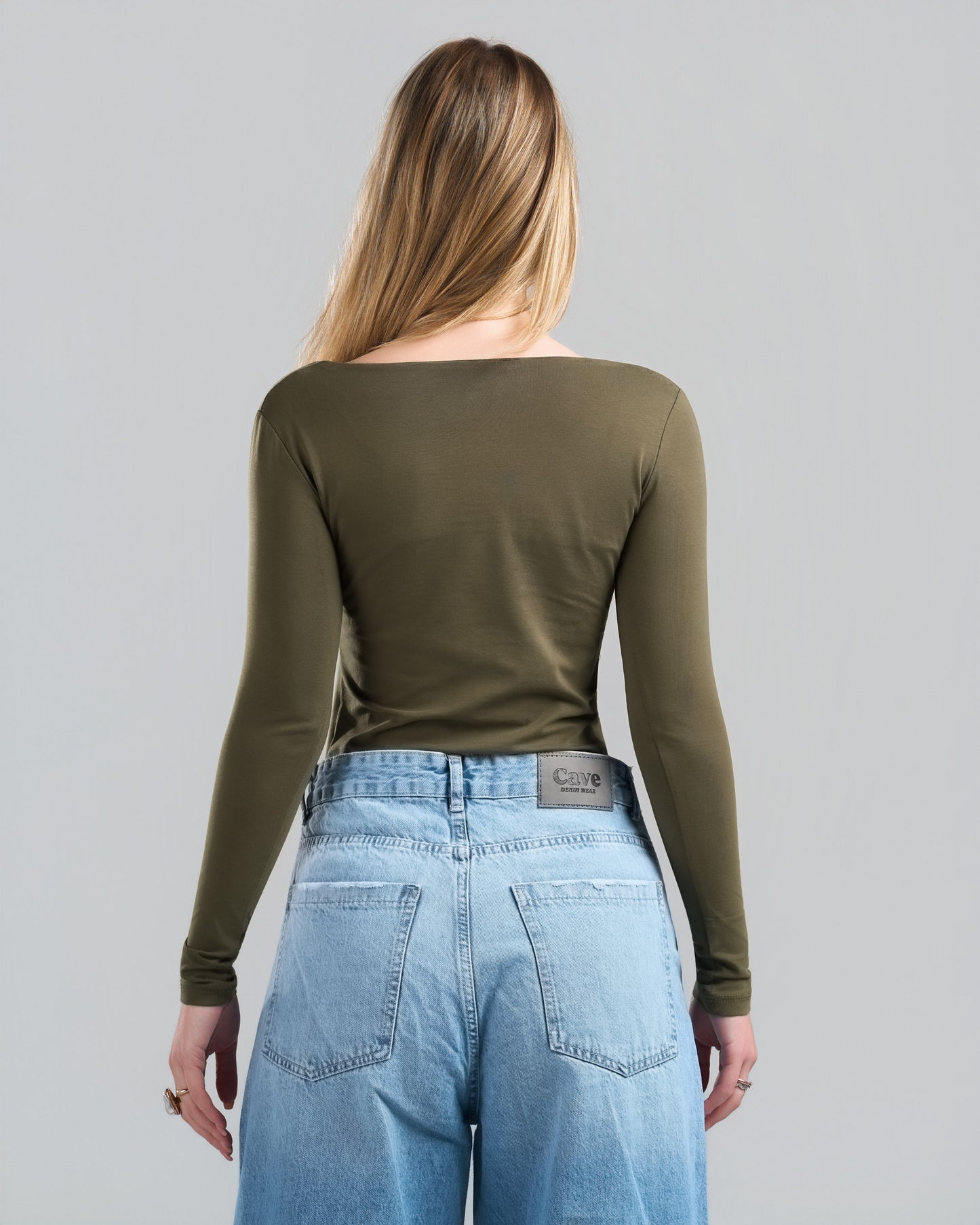 SquareNeck Long Sleeve OliveGreen Top