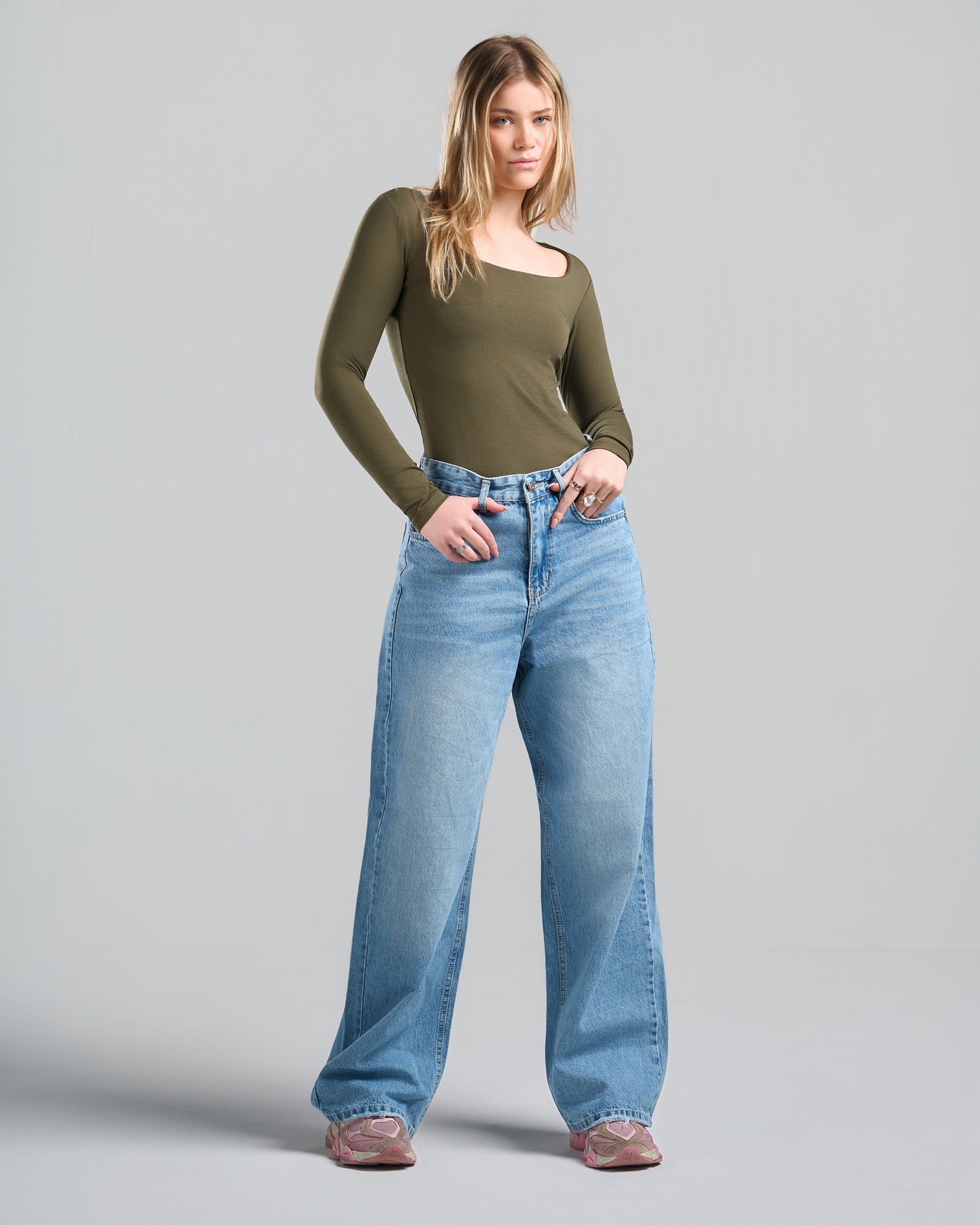 SquareNeck Long Sleeve OliveGreen Top