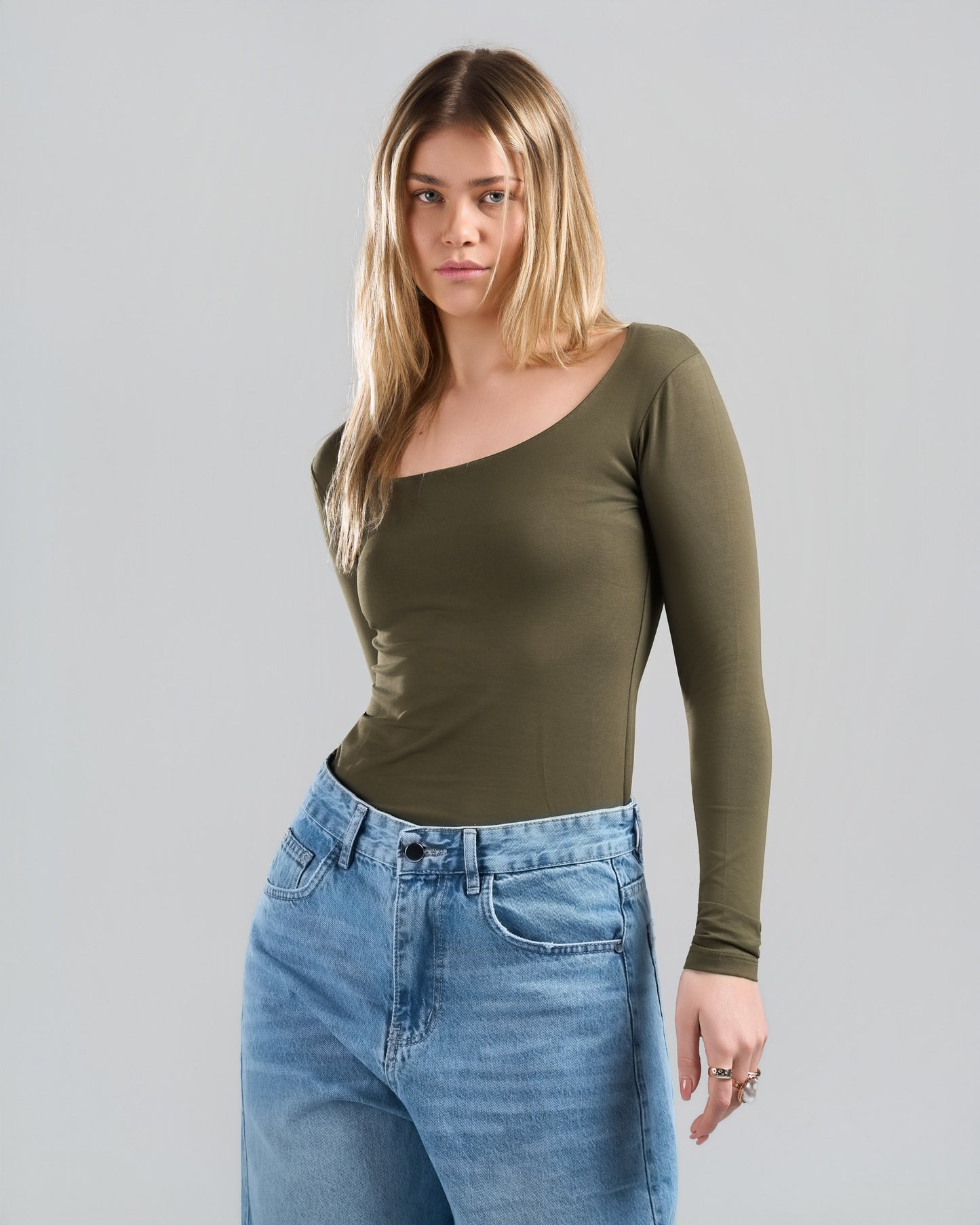 SquareNeck Long Sleeve OliveGreen Top