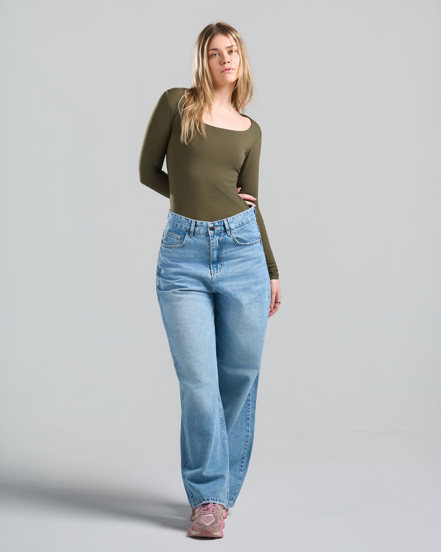 SquareNeck Long Sleeve OliveGreen Top