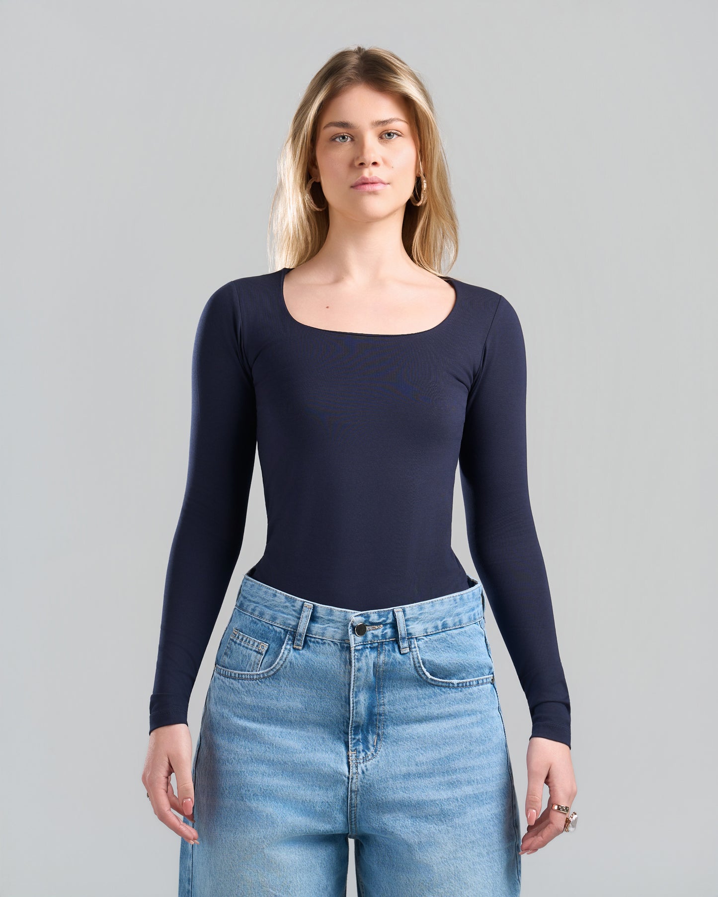 SquareNeck Long Sleeve NavyBlue Top