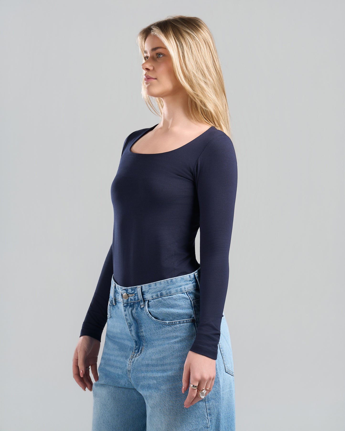 SquareNeck Long Sleeve NavyBlue Top