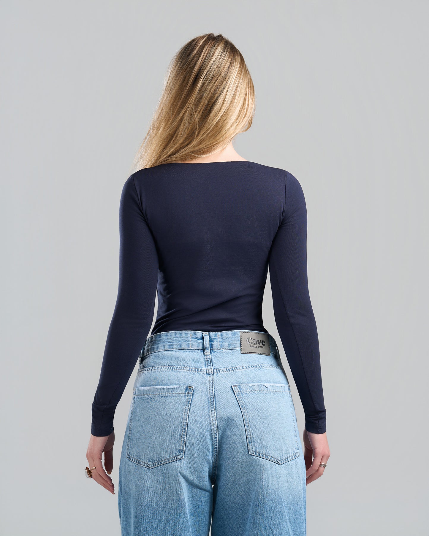 SquareNeck Long Sleeve NavyBlue Top