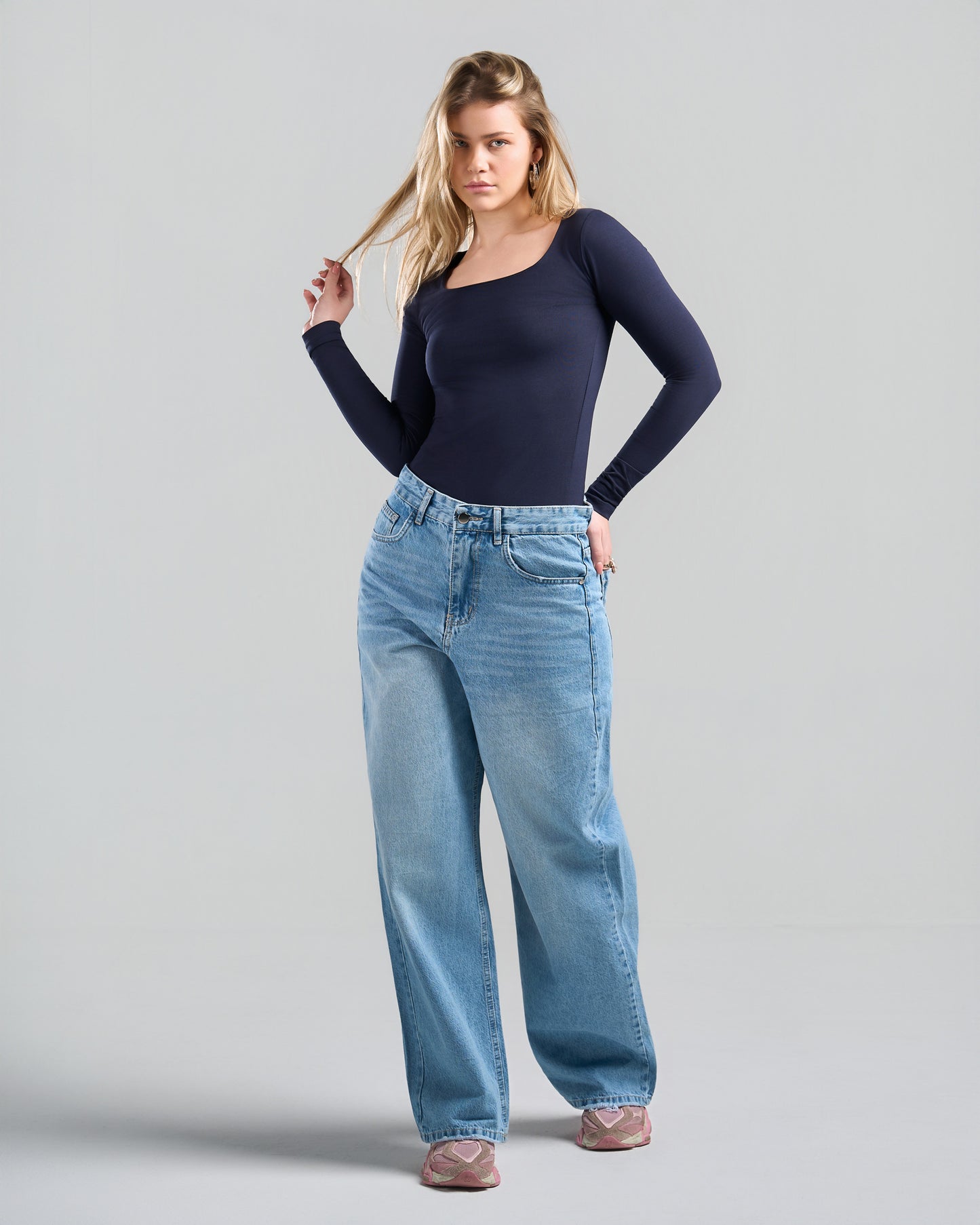 SquareNeck Long Sleeve NavyBlue Top