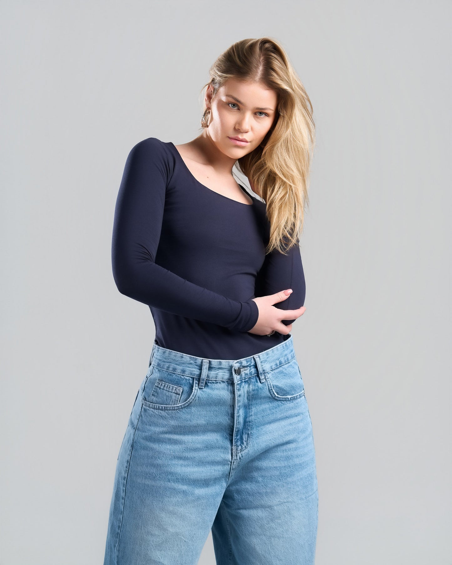 SquareNeck Long Sleeve NavyBlue Top