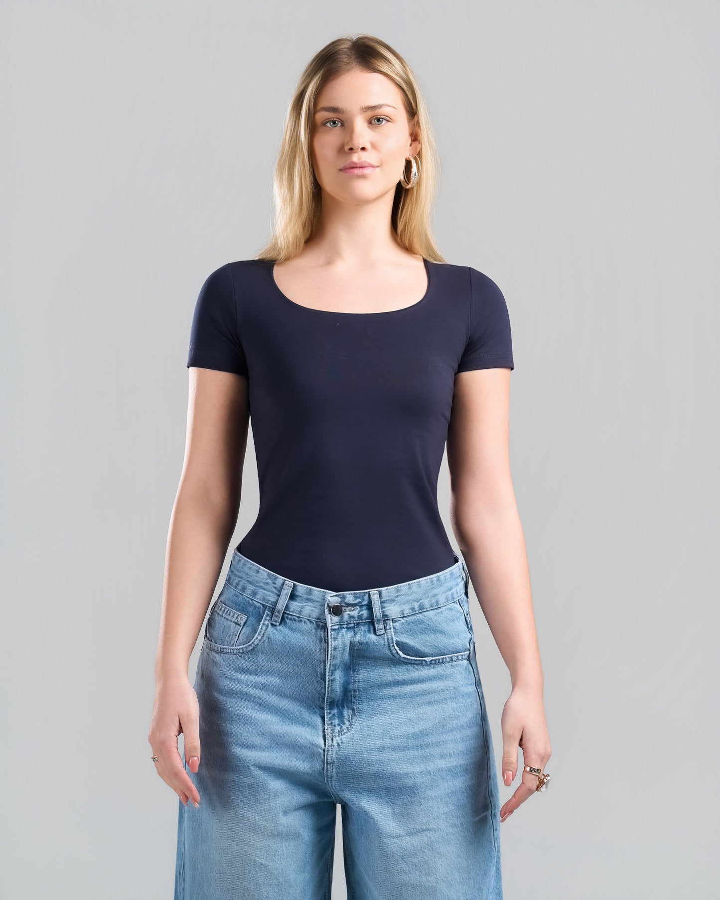 SquareNeck Short Sleeve NavyBlue Top