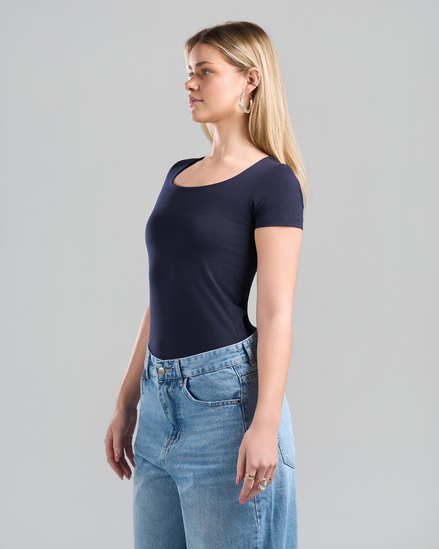 SquareNeck Short Sleeve NavyBlue Top