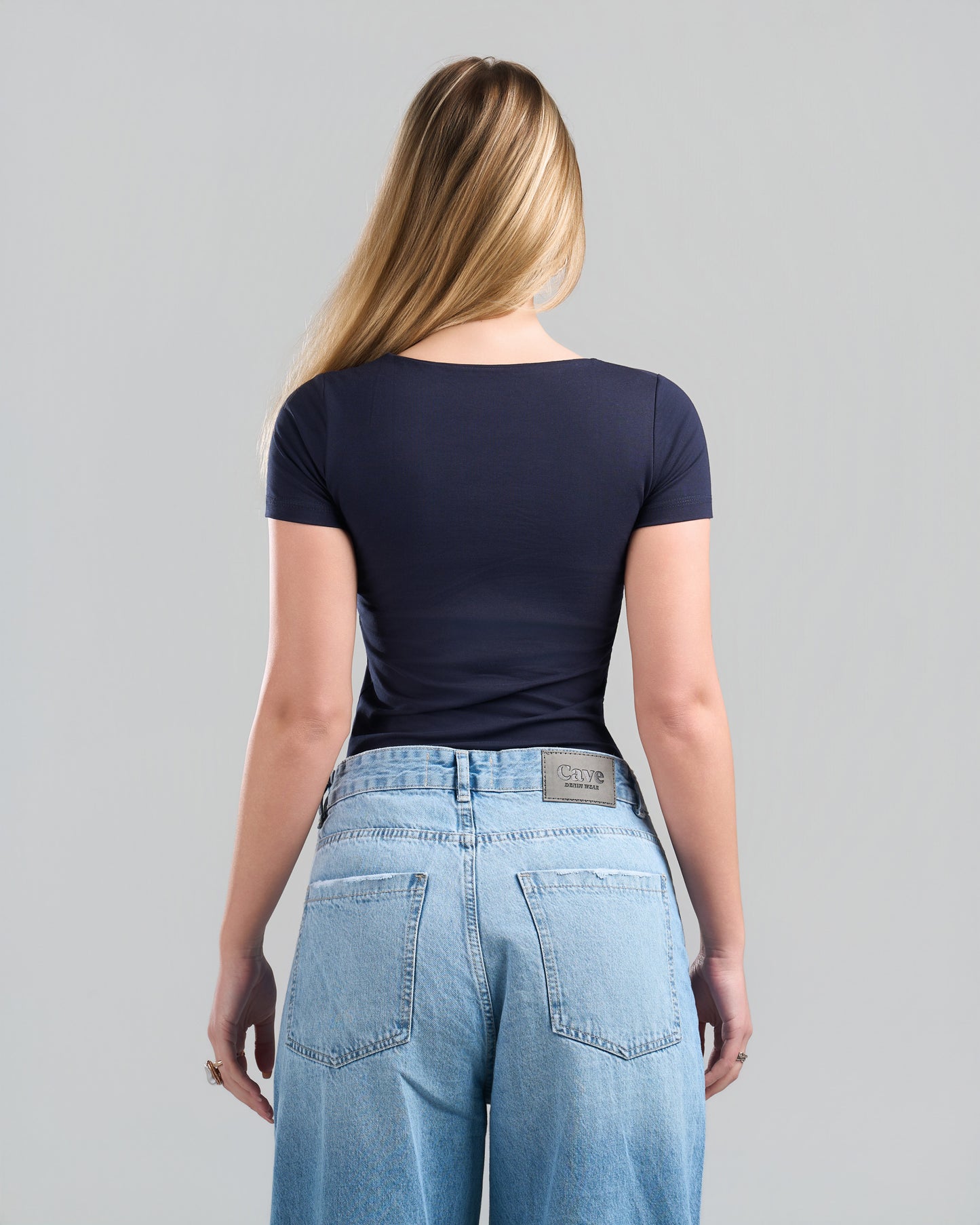 SquareNeck Short Sleeve NavyBlue Top