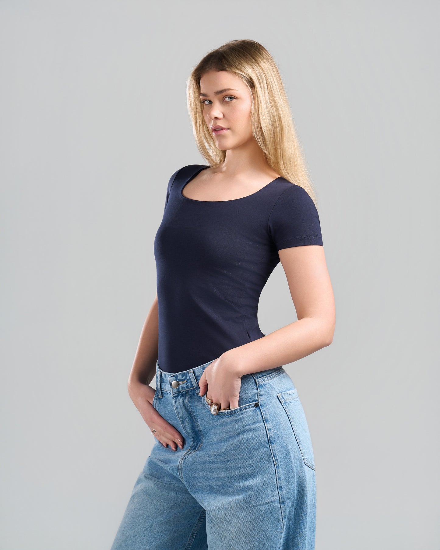 SquareNeck Short Sleeve NavyBlue Top