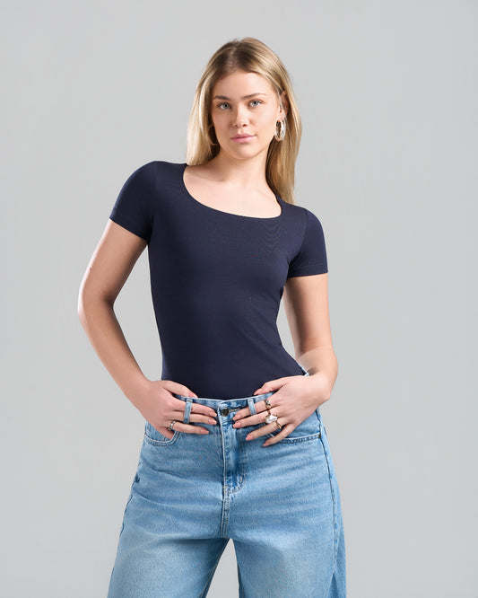 SquareNeck Short Sleeve NavyBlue Top