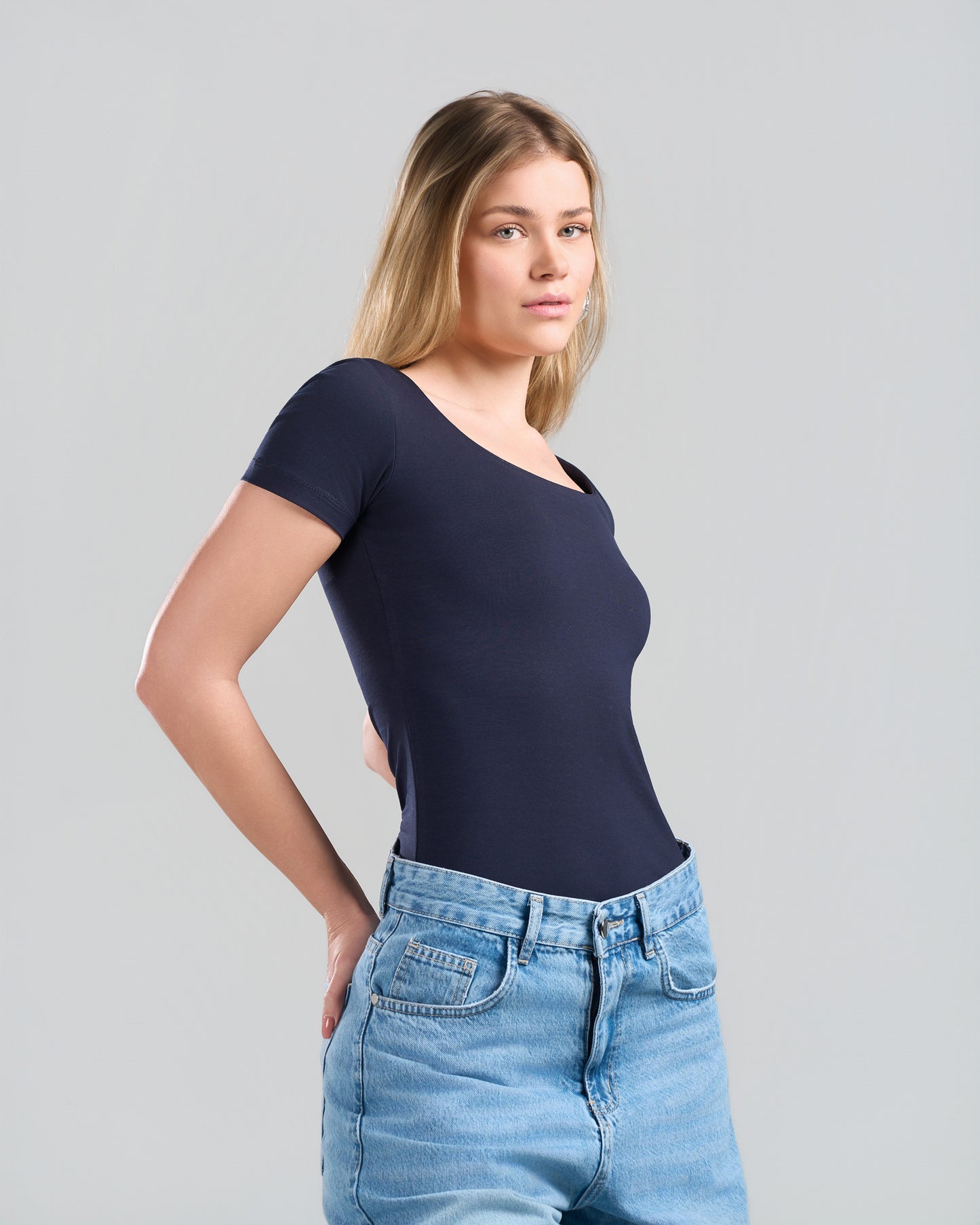 SquareNeck Short Sleeve NavyBlue Top