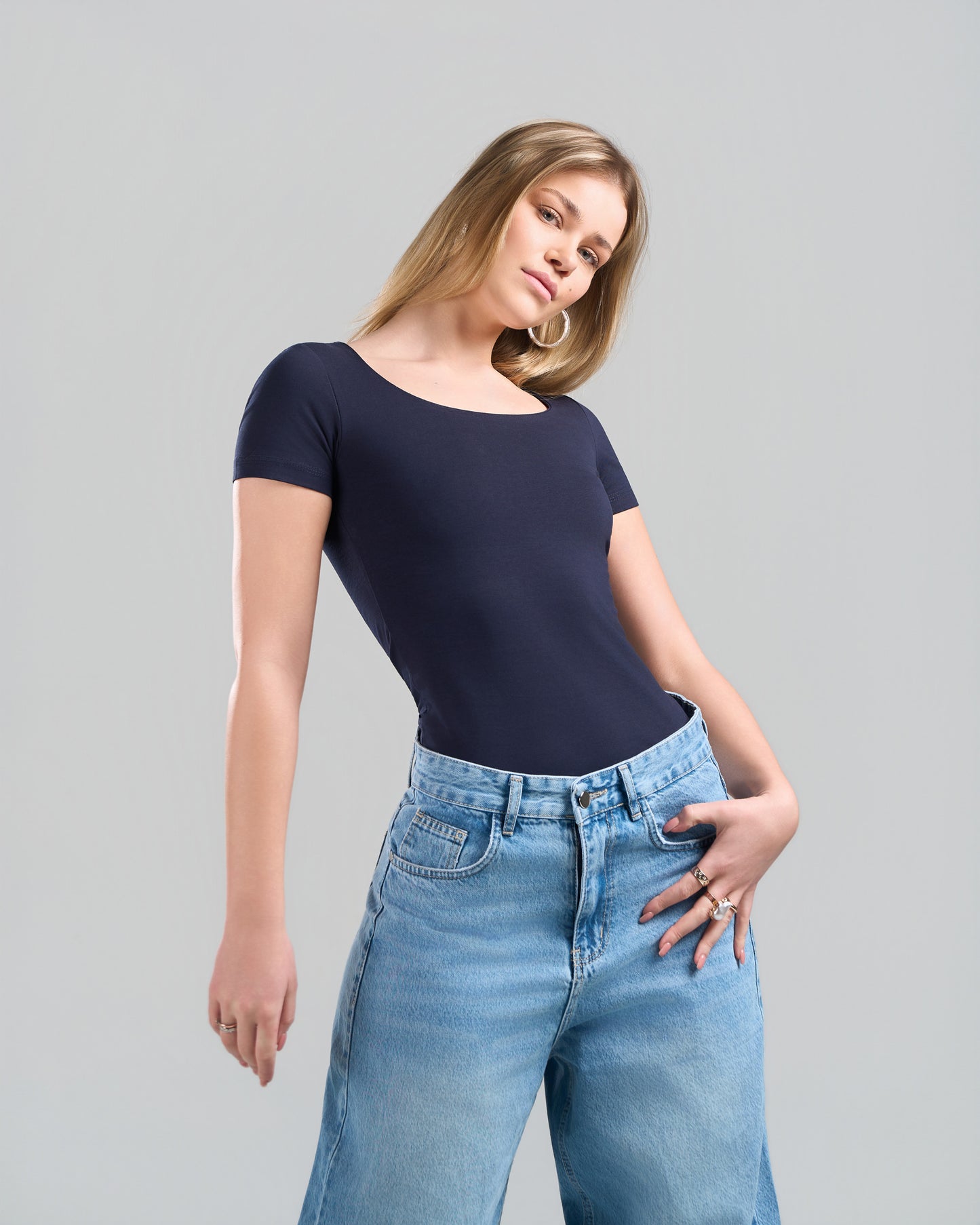 SquareNeck Short Sleeve NavyBlue Top