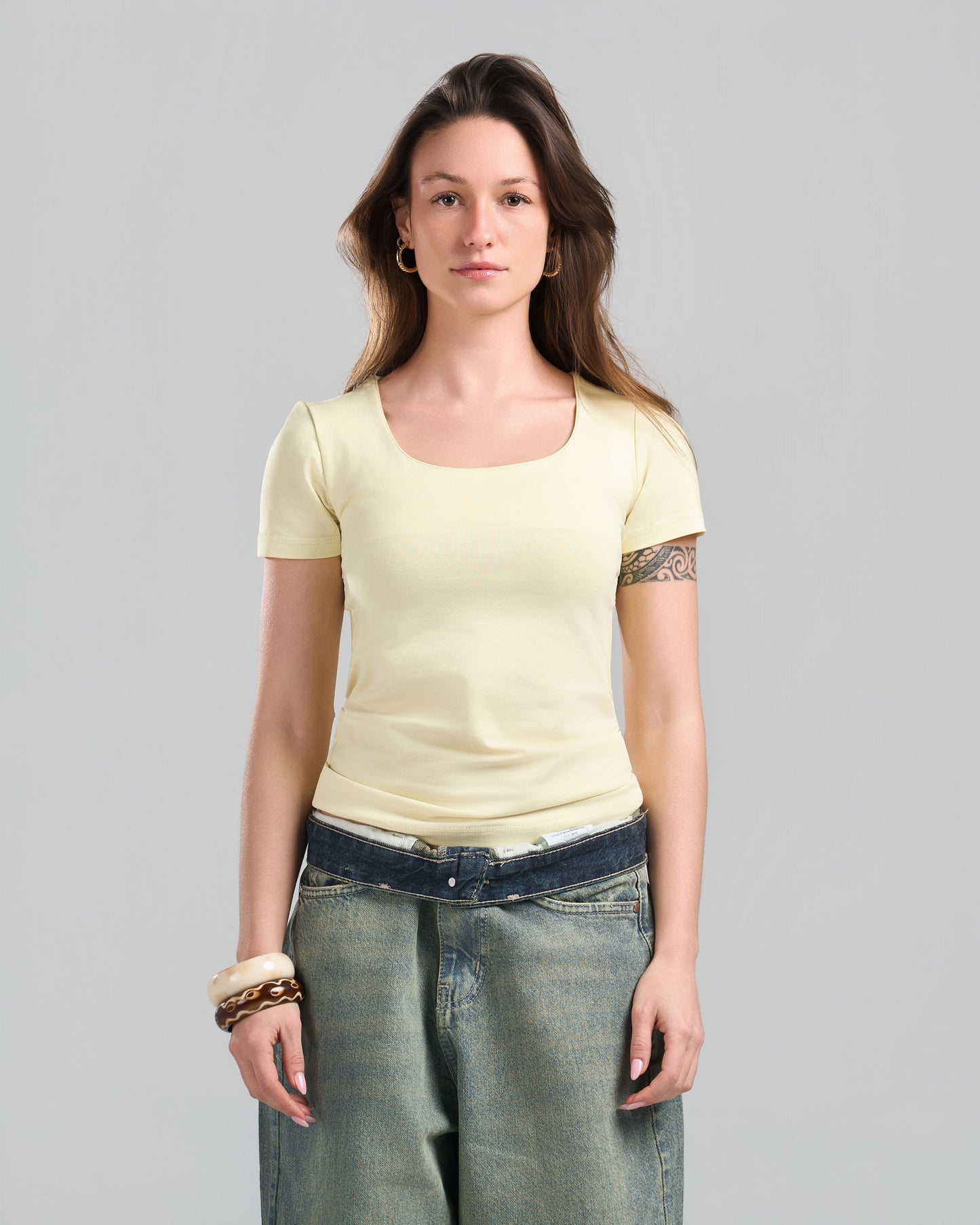 SquareNeck Short Sleeve Yellow Top