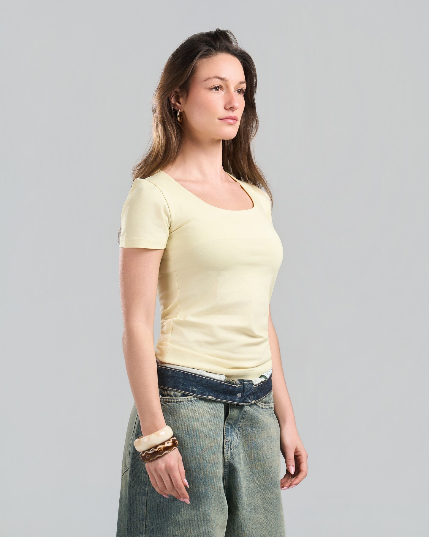 SquareNeck Short Sleeve Yellow Top