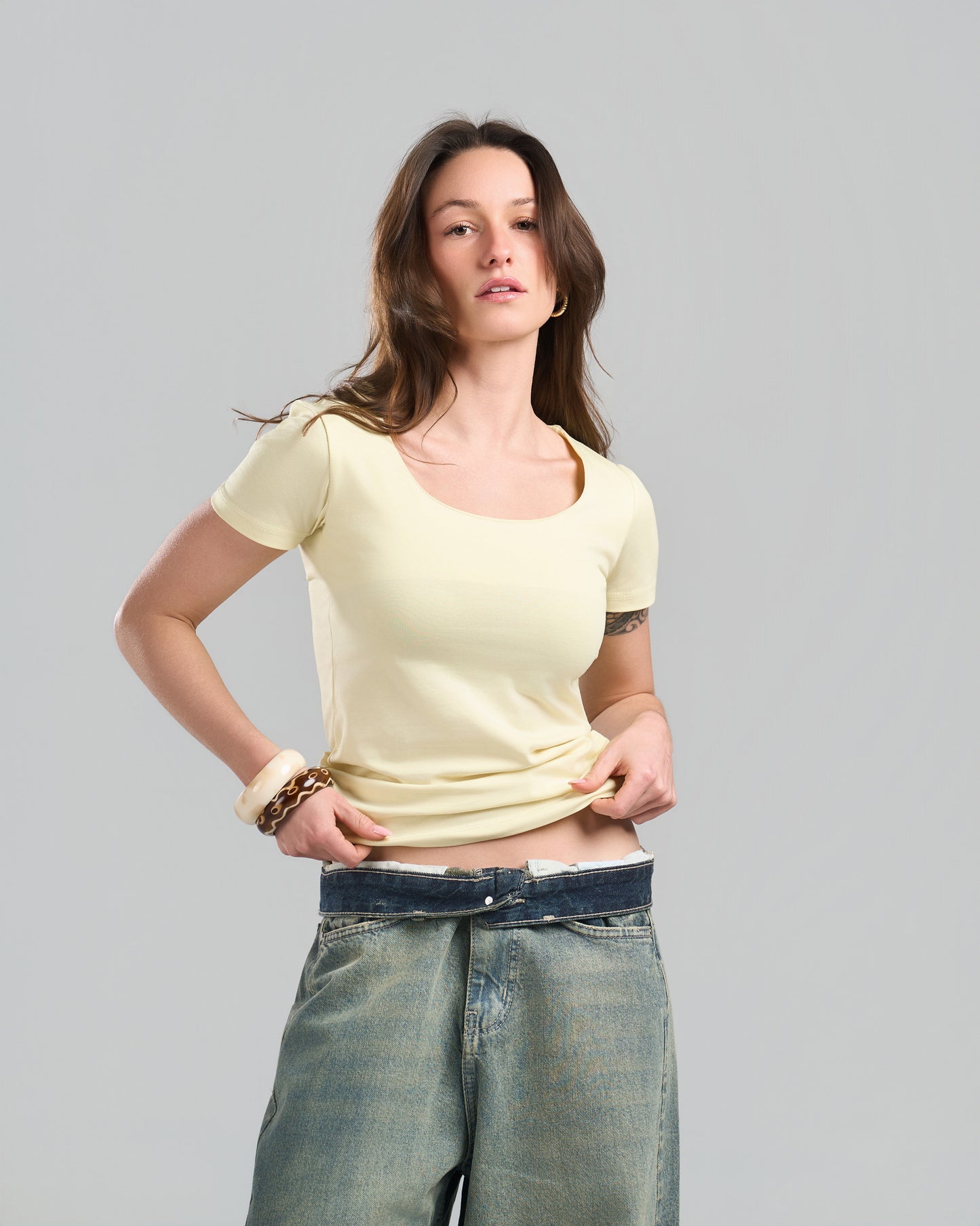 SquareNeck Short Sleeve Yellow Top