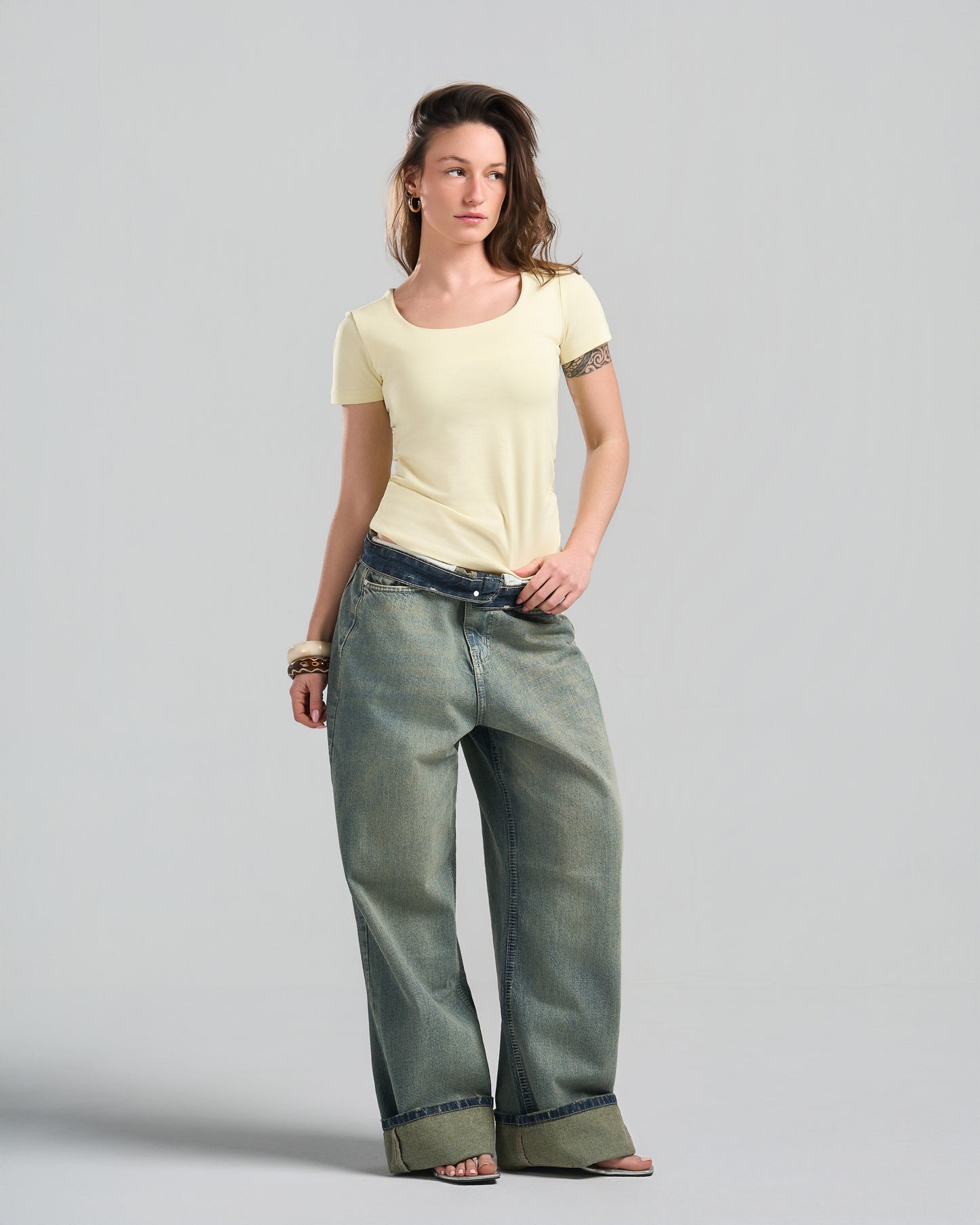 SquareNeck Short Sleeve Yellow Top