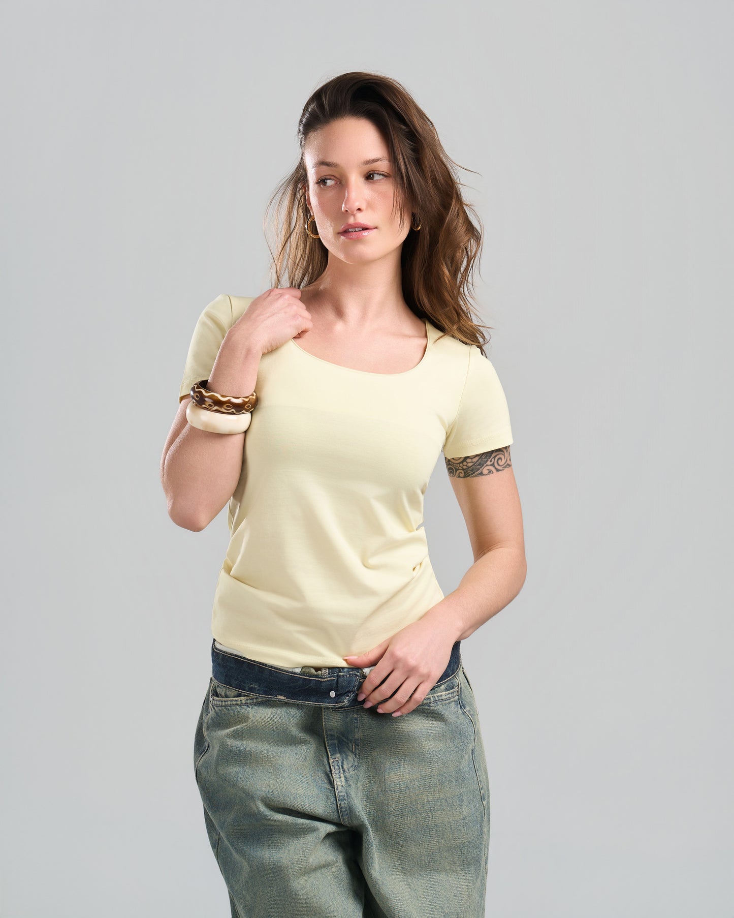 SquareNeck Short Sleeve Yellow Top