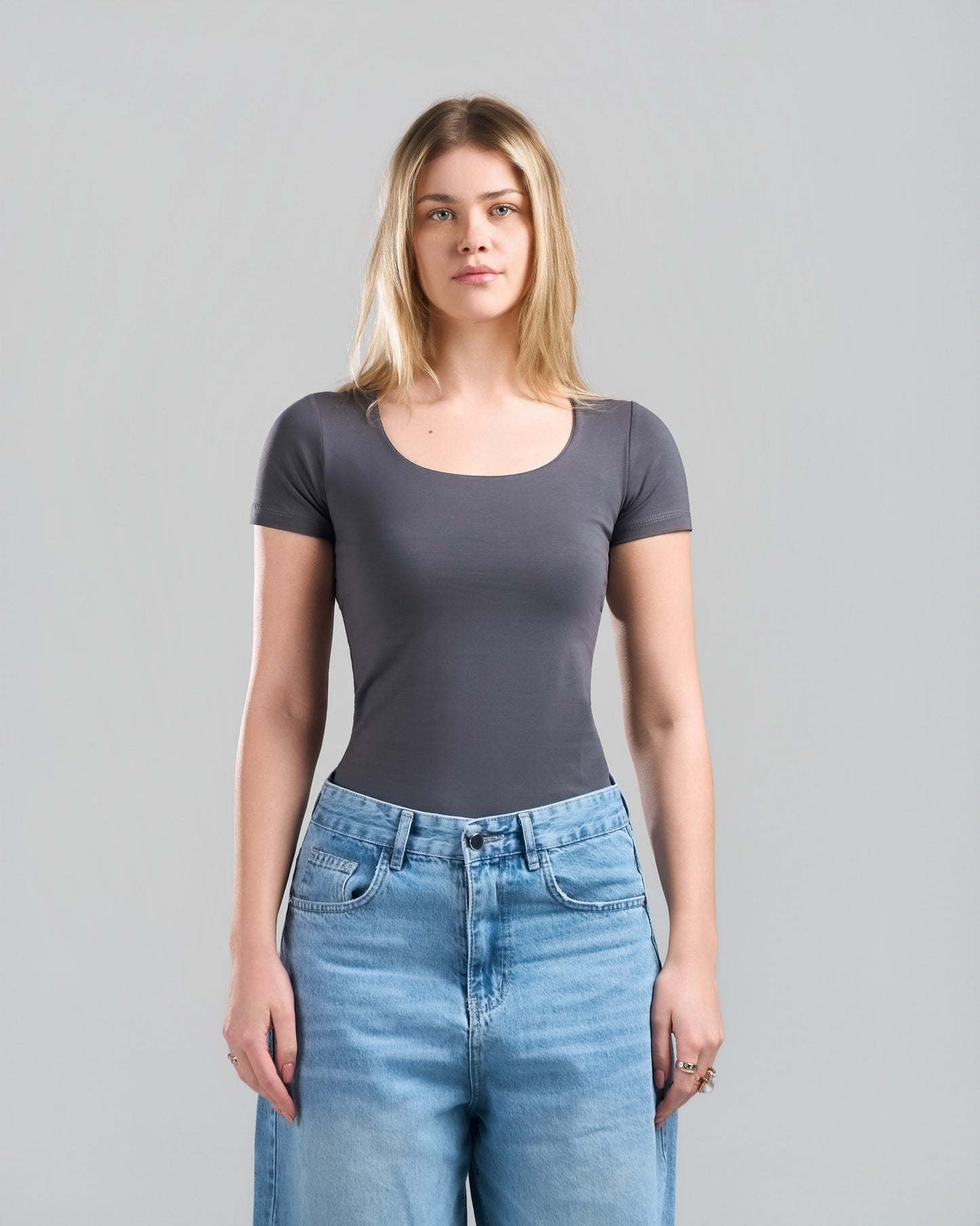 SquareNeck Short Sleeve DarkGrey Top