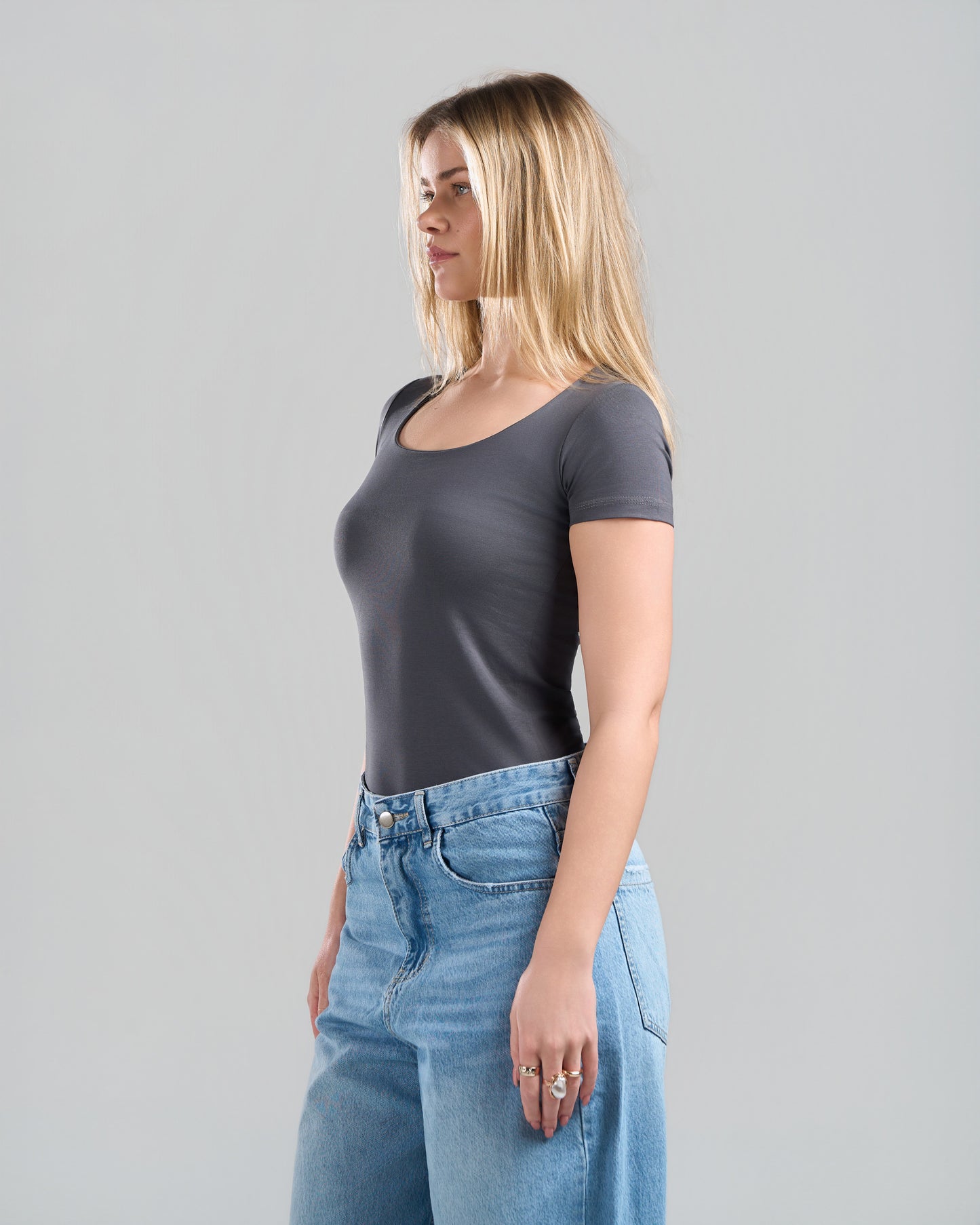 SquareNeck Short Sleeve DarkGrey Top
