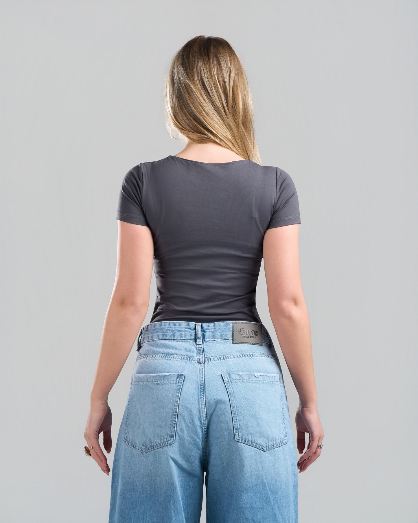 SquareNeck Short Sleeve DarkGrey Top