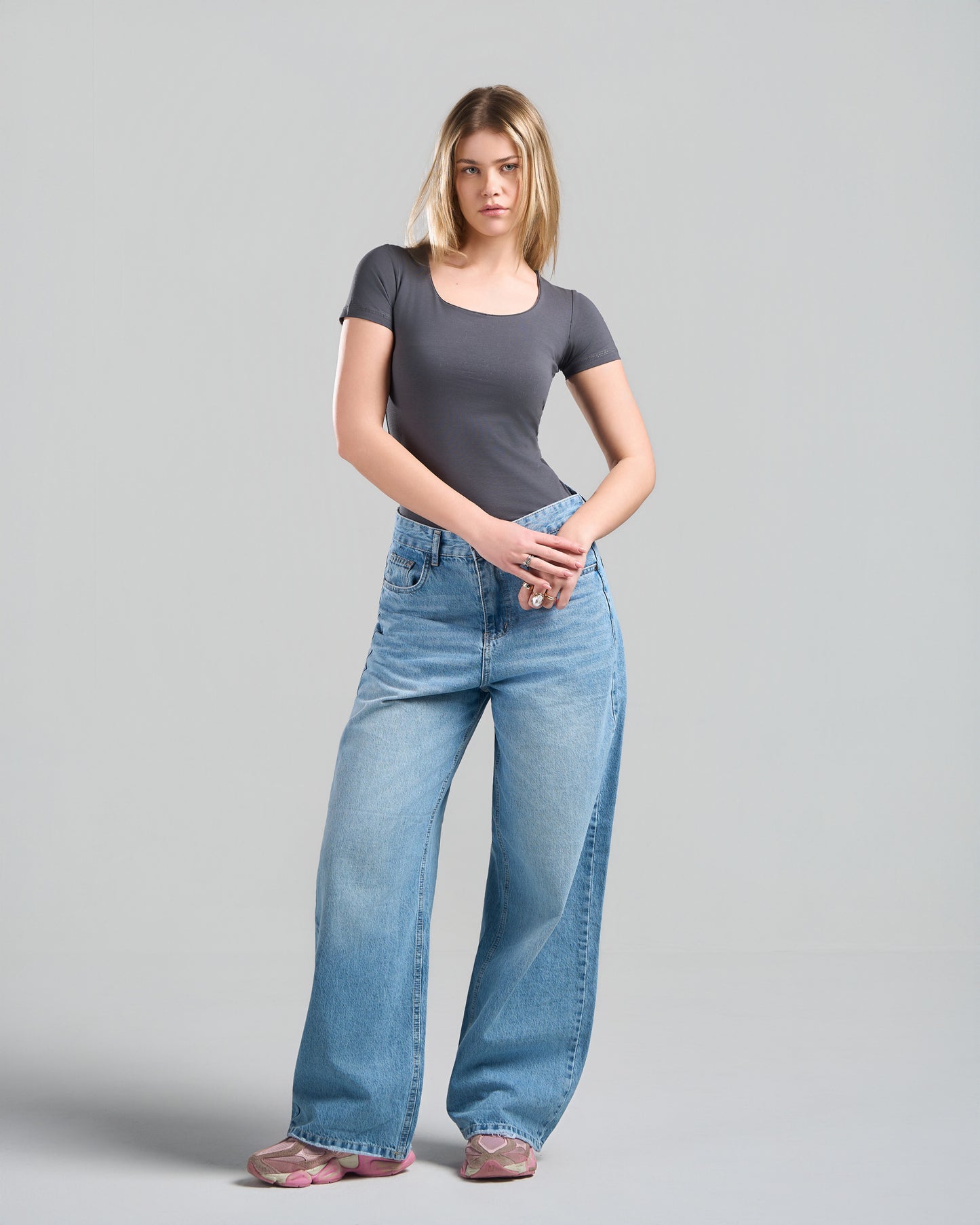 SquareNeck Short Sleeve DarkGrey Top